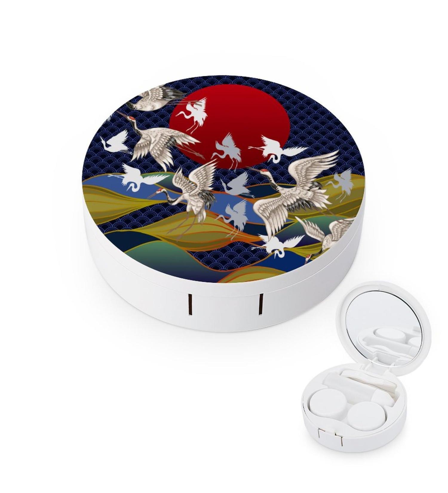 Red Sun Japanese Flying Crane Contact Lens Case - Portable Travel Lens Box with Mirror for International Shipping - Buy Online on GoSupps.com