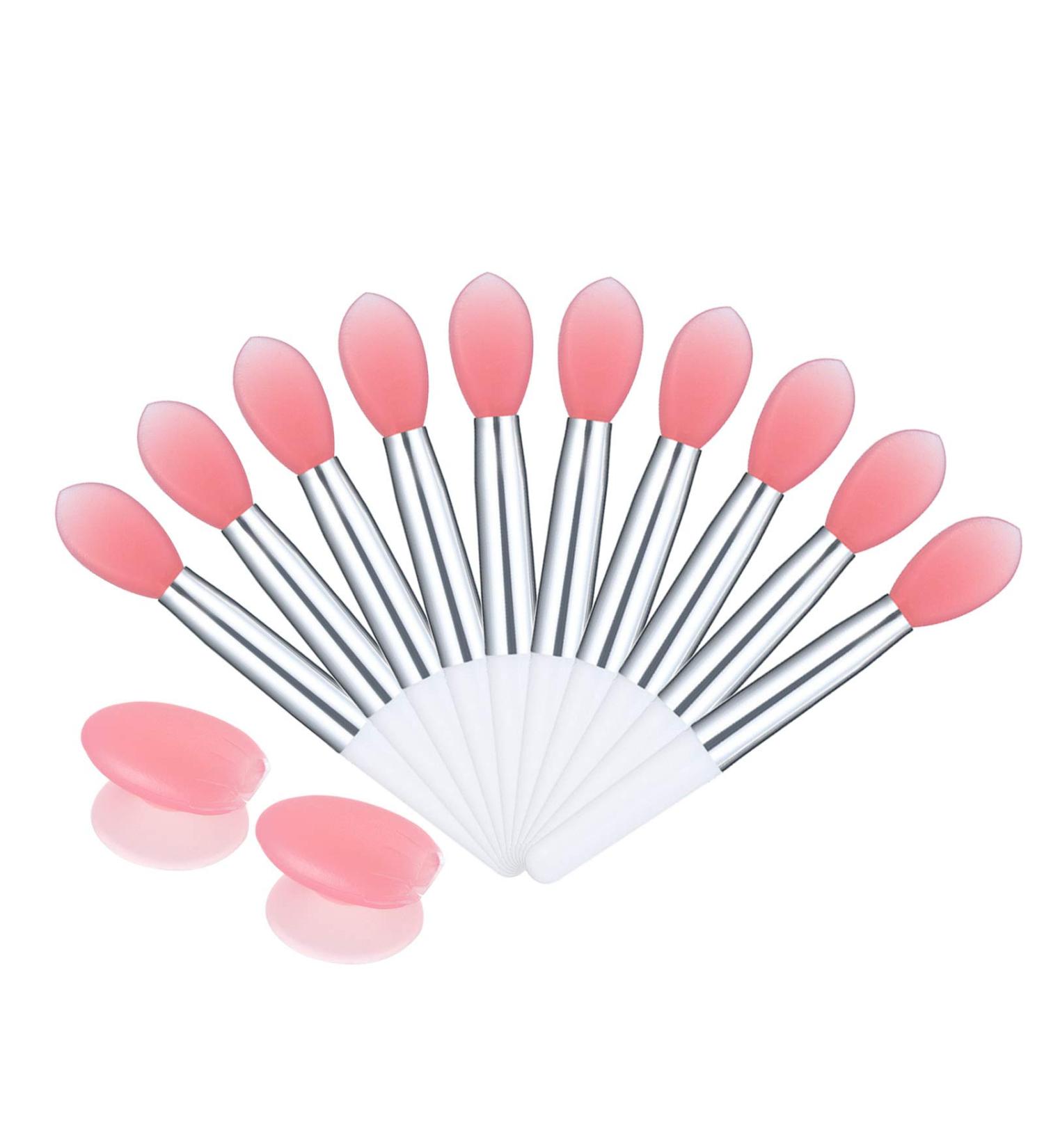 10pcs Silicone Lip Brush Set - Mini Lip Care Applicator with Anti-Lost Covers | Pink | International Shipping - Buy Online on GoSupps.com