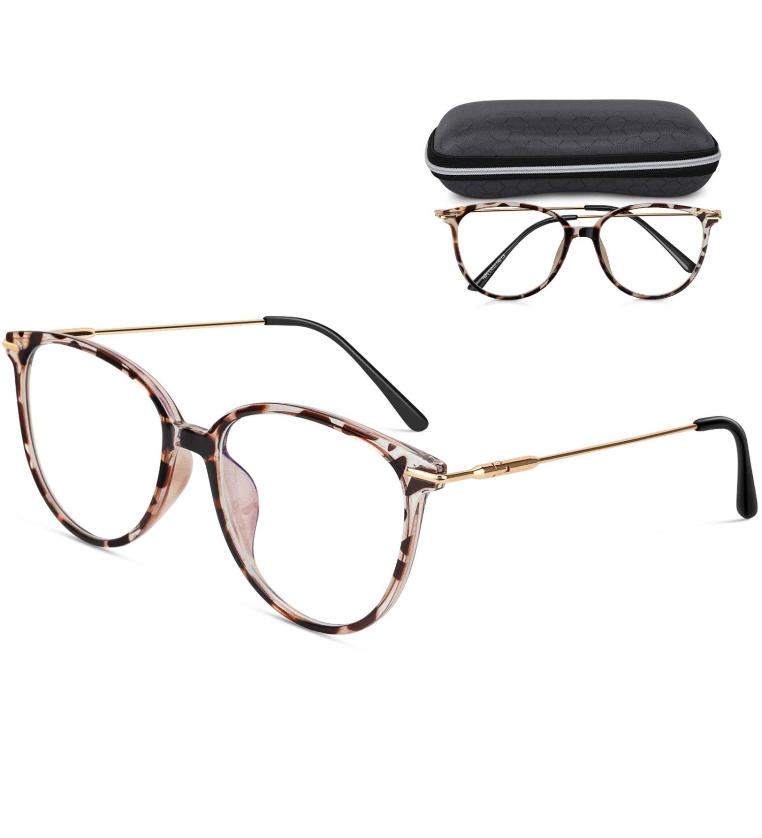 Venga Amigos Computer Glasses - Blue Light Filter UV Protection Retro Metal Frame Anti-Fatigue Includes Case & Cleaning Cloth - Bright Leopard Pattern - Buy Online on GoSupps.com