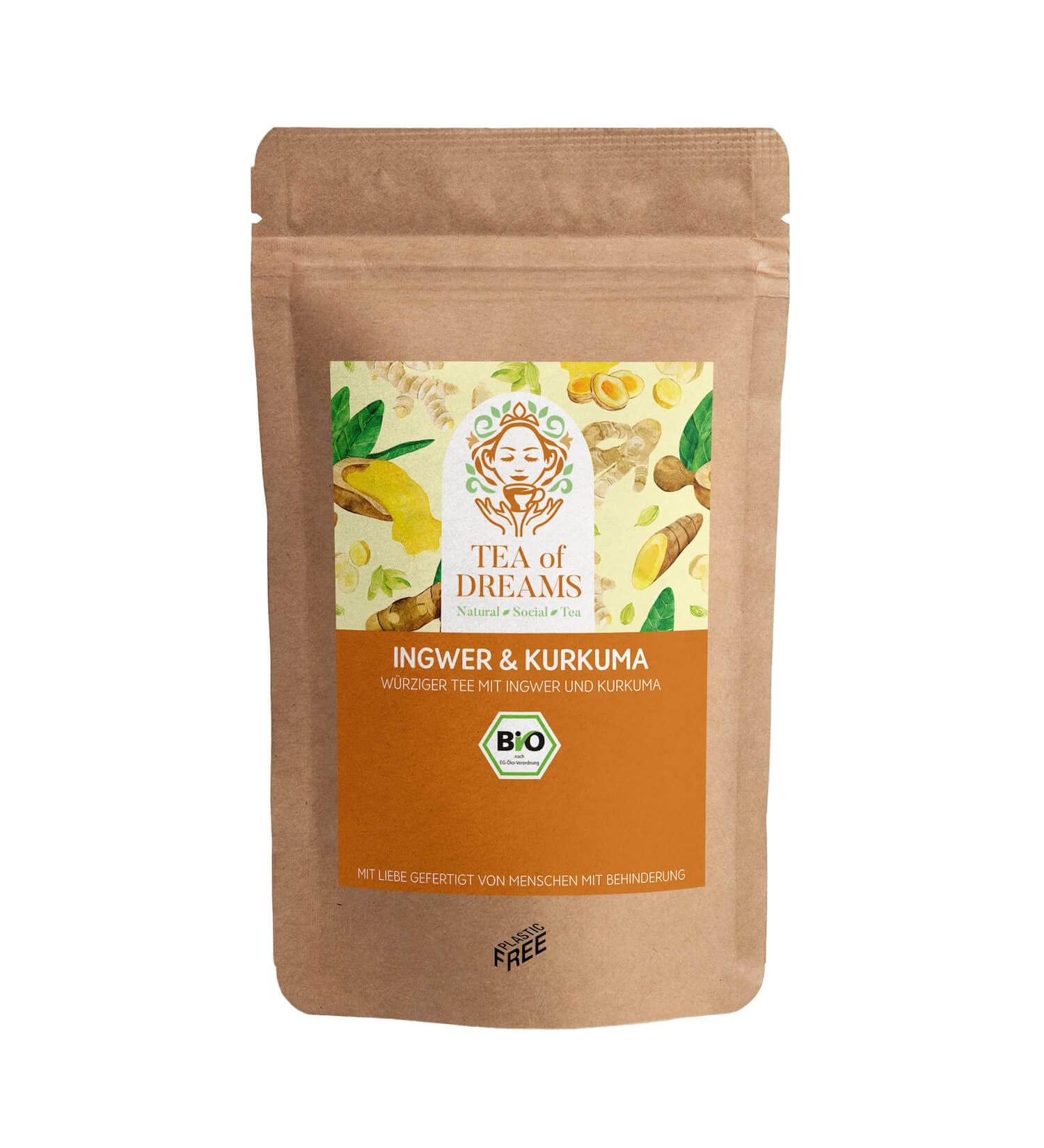  Tea of Dreams Organic Functional Tea | "Ginger & Turmeric" Spicy Ginger Turmeric Tea | Loose Tea | 250g - Buy Online on GoSupps.com