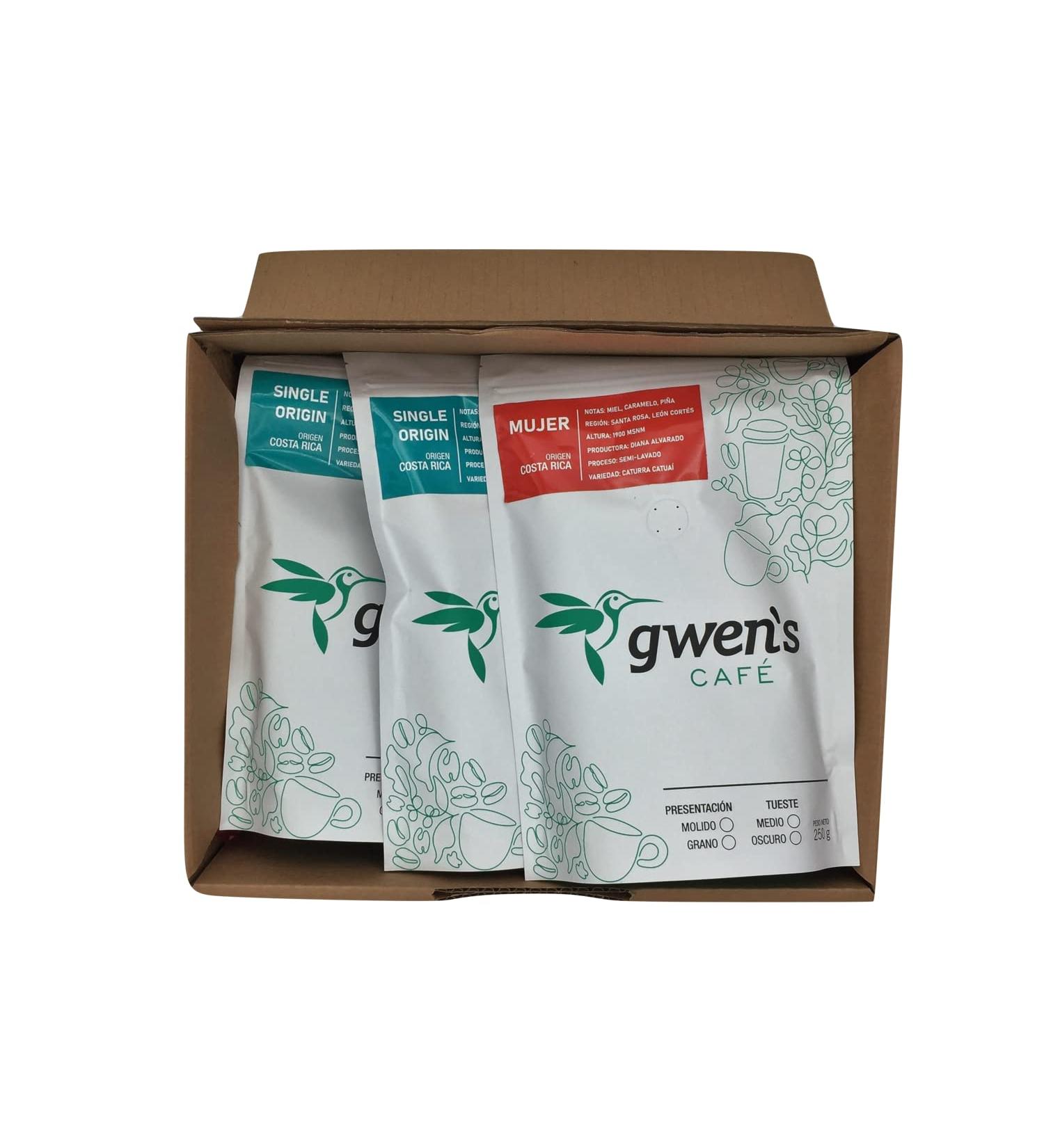 Gwen's - Roasted Coffee Medium Roast Ground Costa Rica 3 Pack of 250 g c/u Flavor Box - Buy Online on GoSupps.com