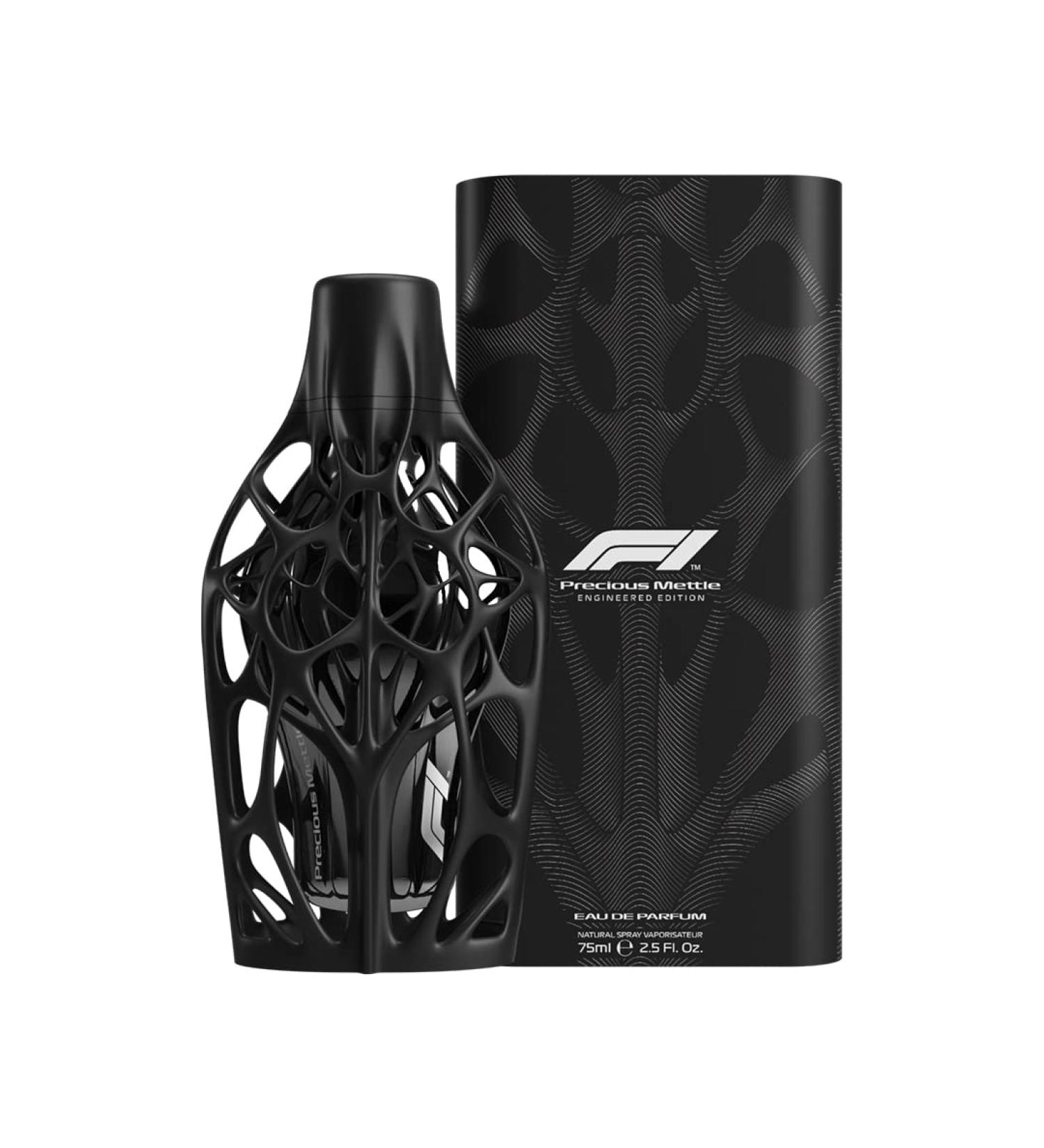 Formula 1 PRECIOUS METTLE Engineered Collection Perfume for Men A Woody Amber EDP Mens Cologne Unique Bottle Design with 3D Exoskeleton Racing Gift 2.5 Fl Oz