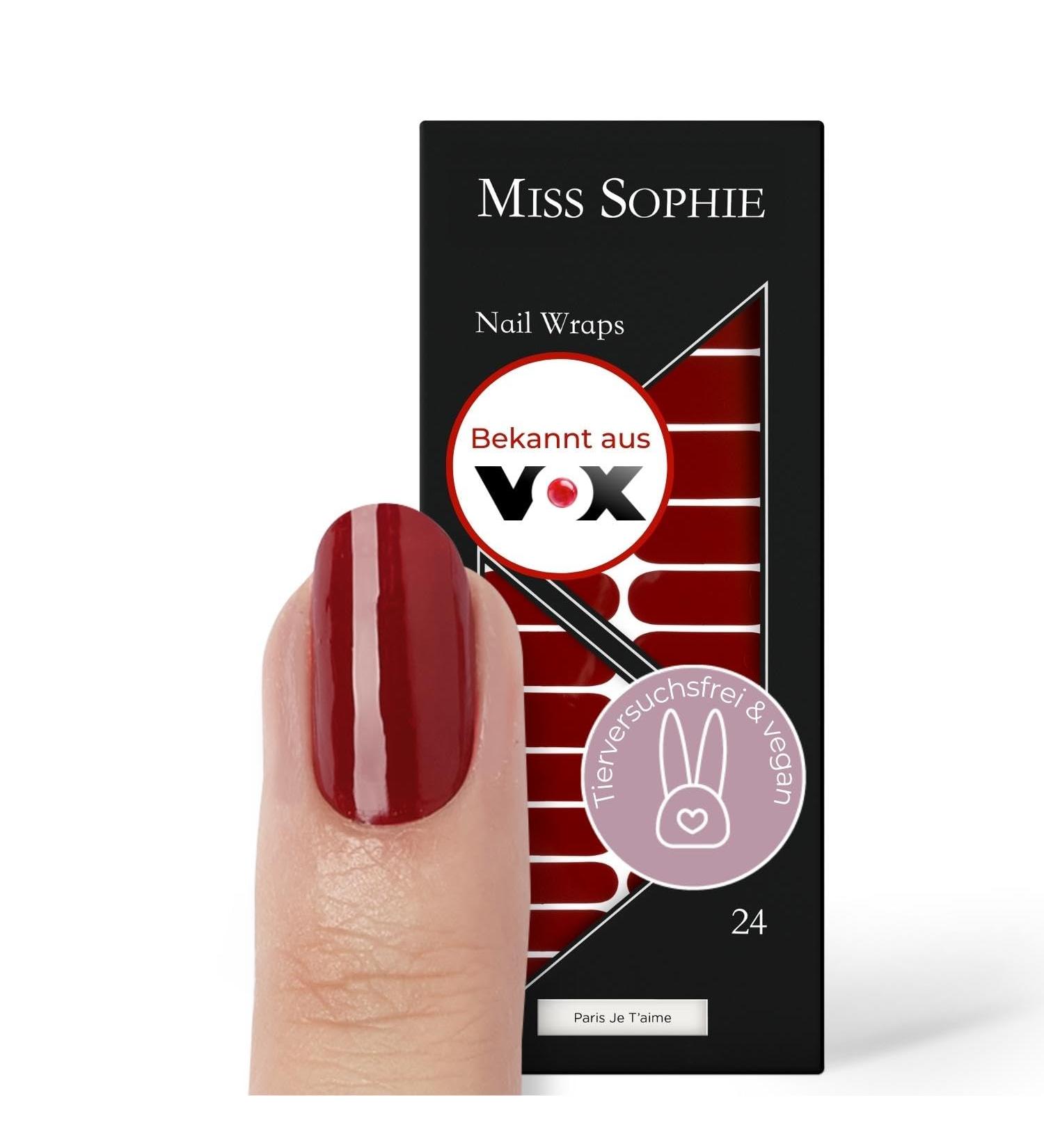 Miss Sophie Nagel Paris Je T'Aime Red Nail Wraps - 24 Ultra-Thin Self-Adhesive Nail Foils for Long-Lasting Style - Buy Online on GoSupps.com