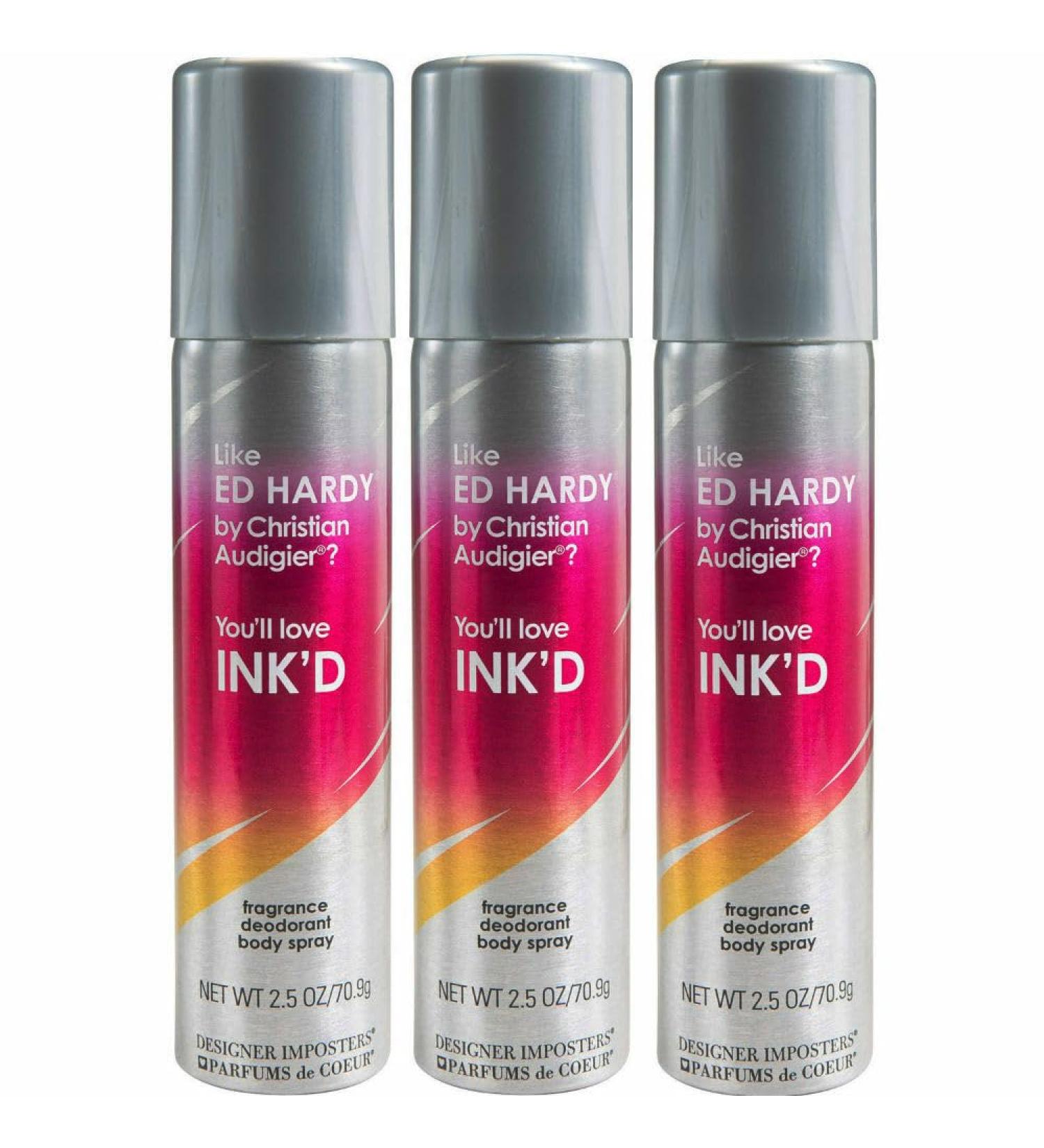 Parfums De Coeur Ink'd Fragrance Deodorant Body Spray for Women 2.5 Ounce (Pack of 3)