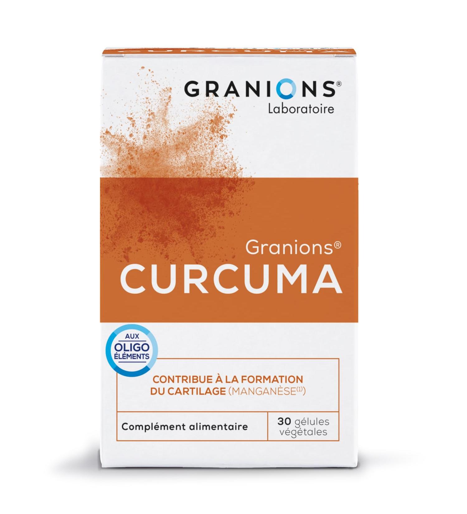 Turmeric GRANIONS | Antioxidant Dietary Supplement | Turmeric 150mg with Turmeric + Manganese + Copper + Piperine | Anti Inflammatory Antioxidant Cartilage Capsules | Made in France | 30 Capsules - Buy Online on GoSupps.com