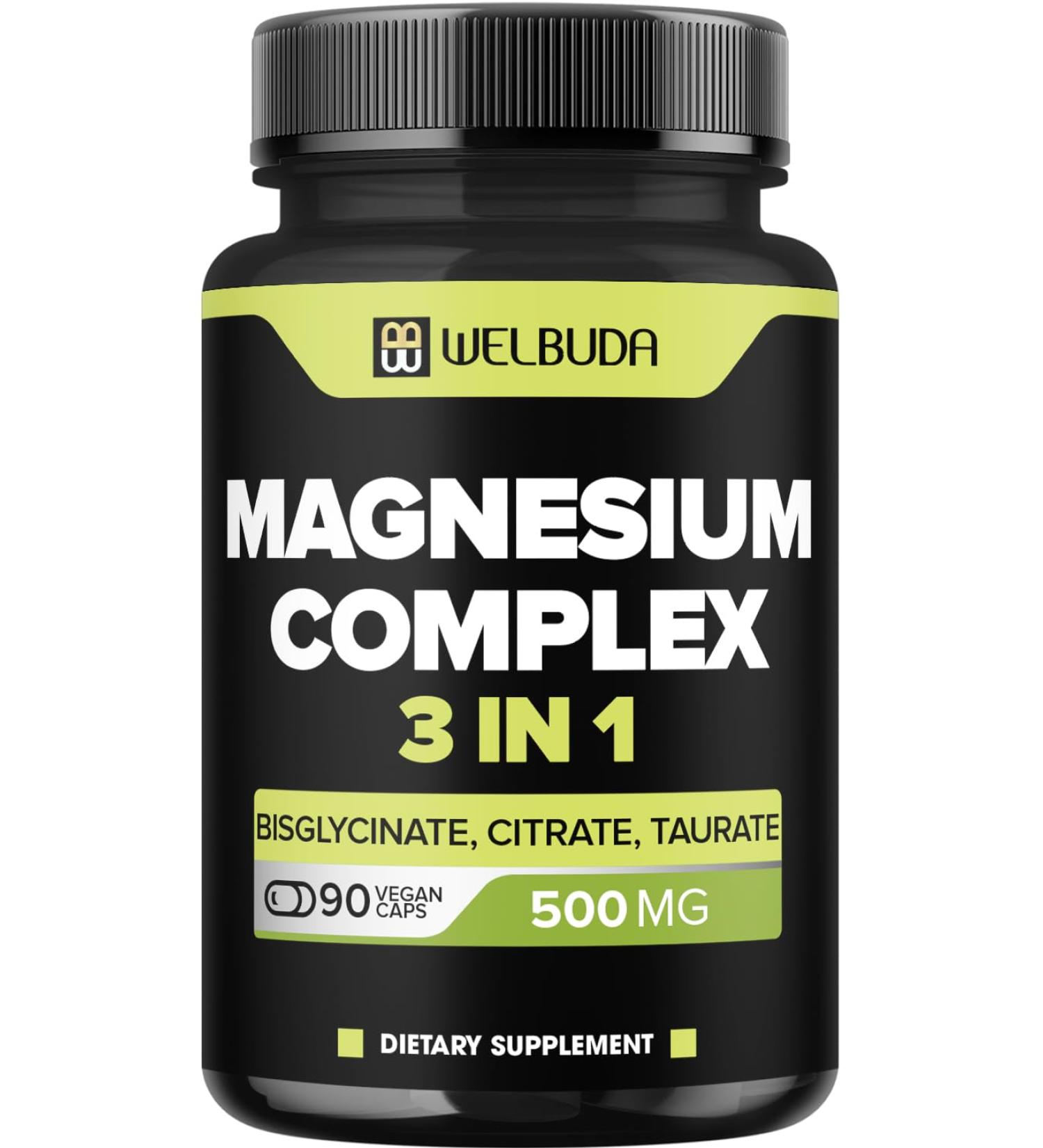 3in1 Magnesium Complex 20% Purified - 500mg of Magnesium Bisglycinate Citrate & Oxide for Muscle Relaxation Mood Bone Health & More - 90 Capsules - Buy Online on GoSupps.com