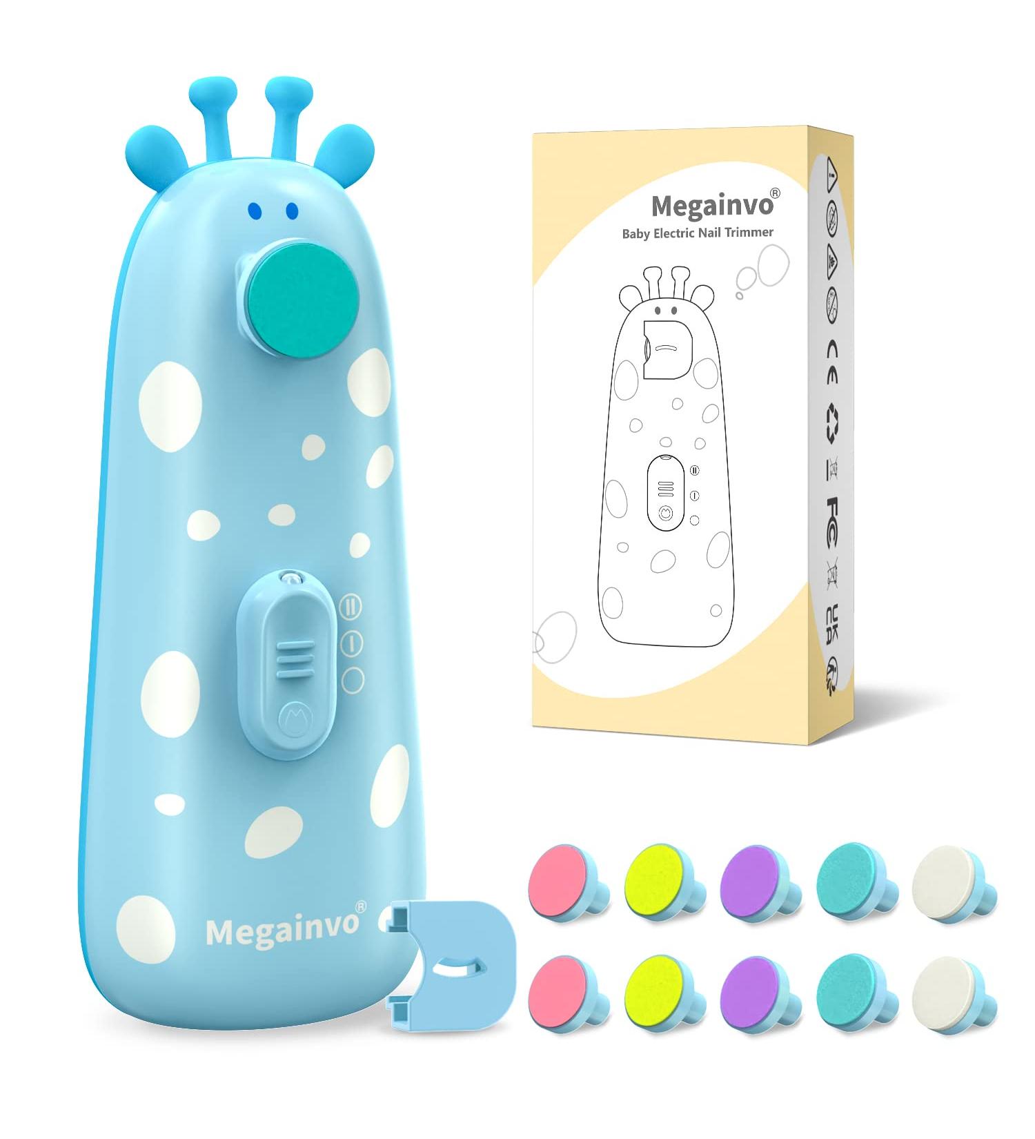 Megainvo Electric Baby Nail File Trimmer with 10 Grinding Heads - Safe, Quiet, LED Light - Baby Nail Clippers for Newborns & Toddlers - Blue - Buy Online on GoSupps.com