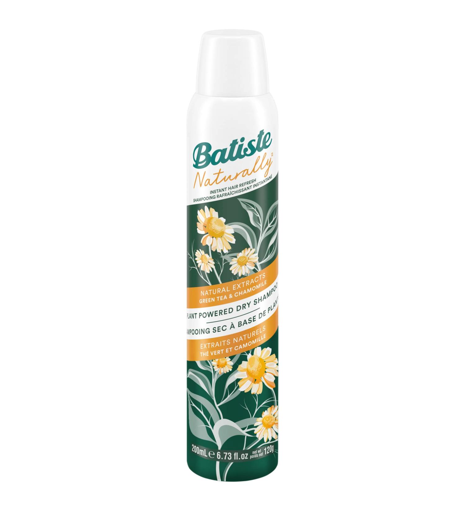 Batiste Naturally Dry Shampoo Green Tea & Chamomile Refresh Hair and Absorb Oil Between Washes Waterless Shampoo for Added Hair Texture and Body 200-ml Naturally Green Tea & Chamomile 200 g (Pack of 1) - Buy Online on GoSupps.com