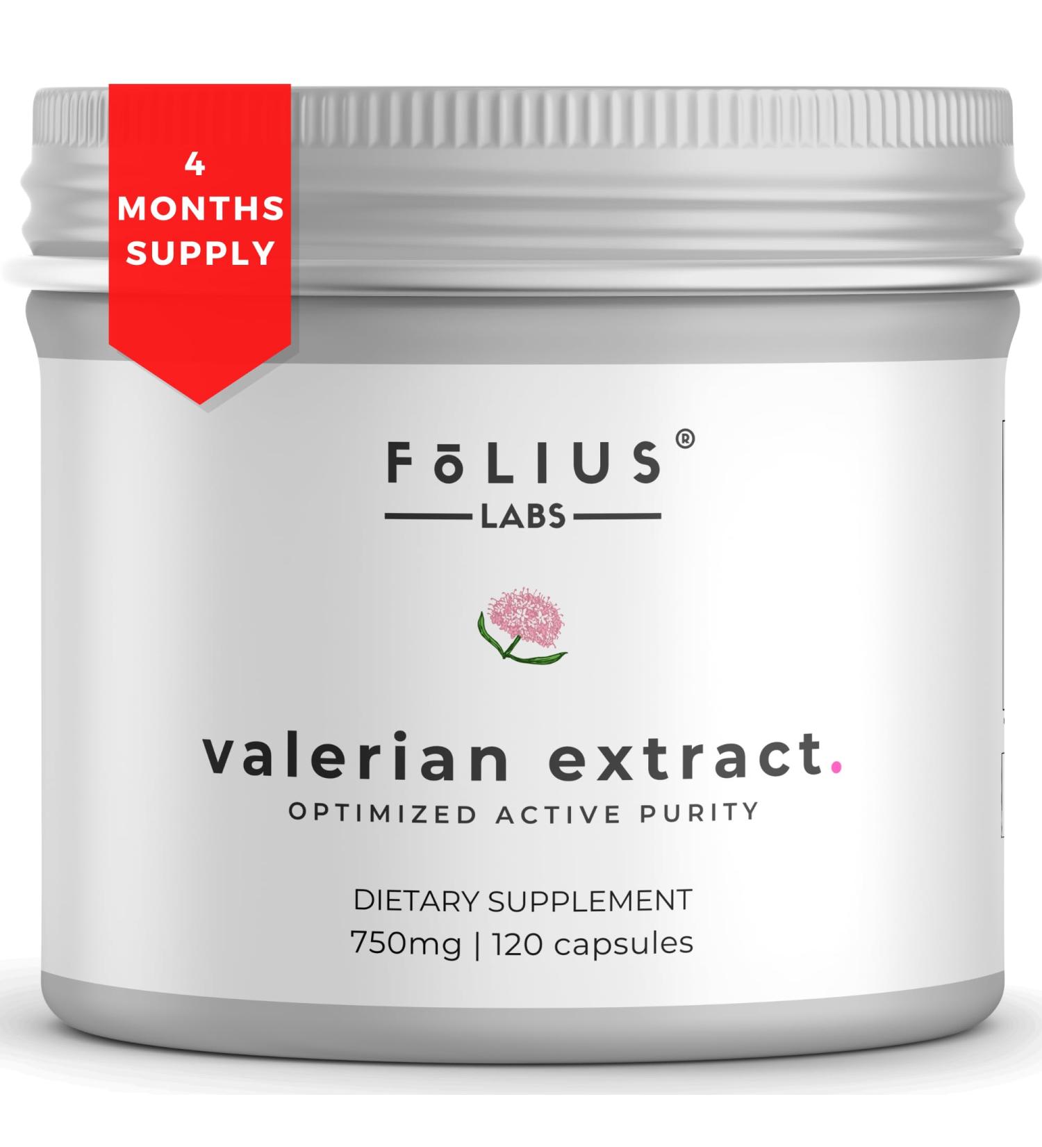 FOLIUS LABS Valerian Root 4:1 Extract Capsules 750mg Optimized Active Purity 4X Concentration Valerian Root Extract Supplement - Gluten Free Non-GMO - Promotes Relaxation - 120 Capsules - Buy Online on GoSupps.com