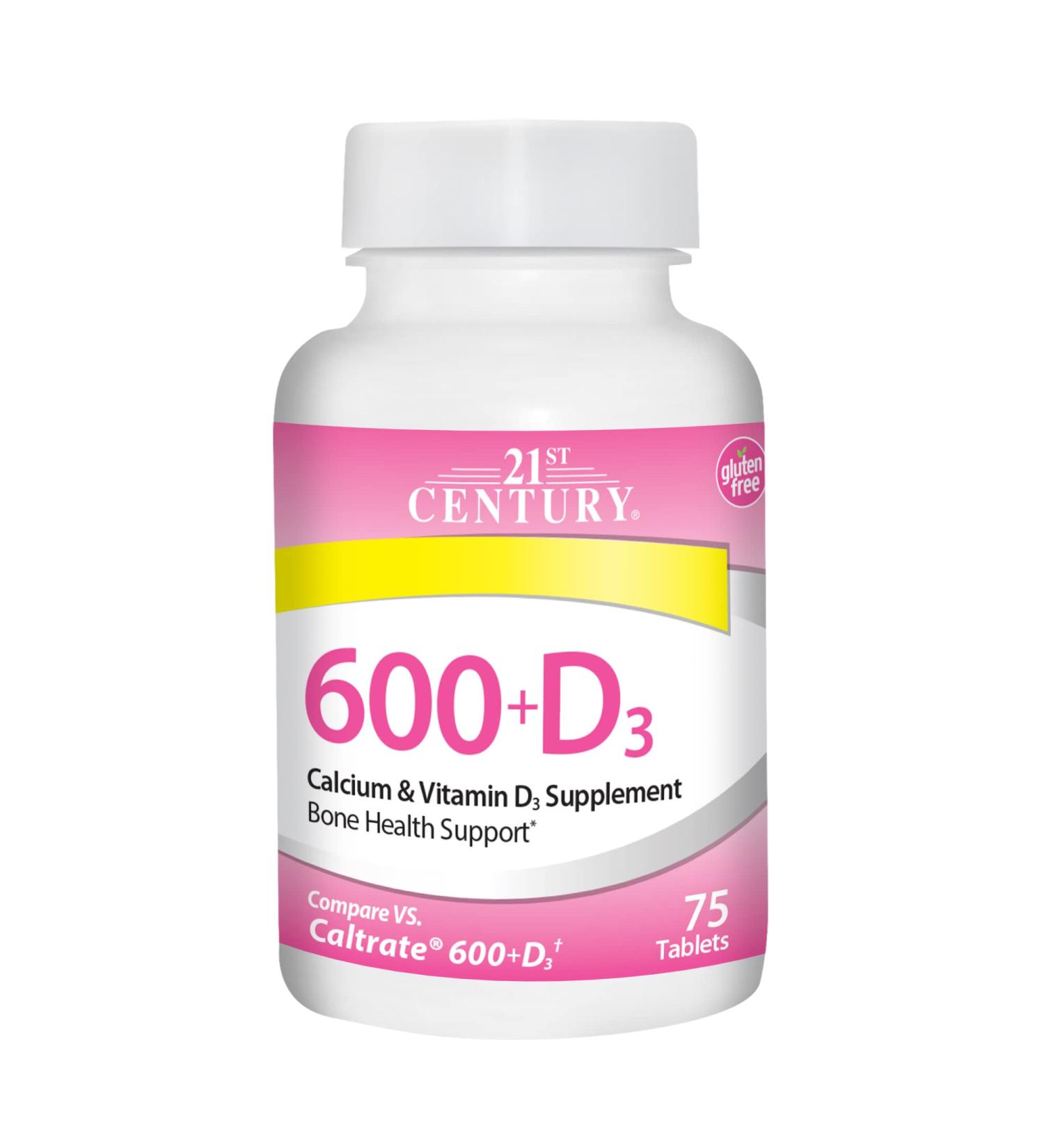 21st Century 600+D3 Calcium Supplement - 75 Tablets for Bone Health - Buy Online on GoSupps.com