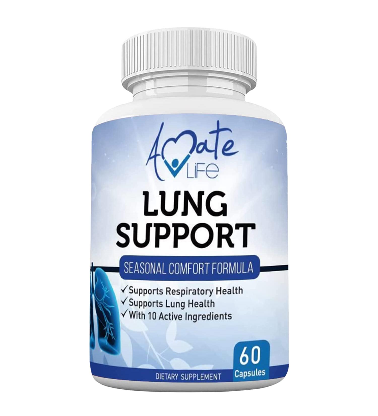 Amate Life Lung Support Supplement - 10 Active Ingredients for Lung Health - 60 Capsules - Buy Online on GoSupps.com