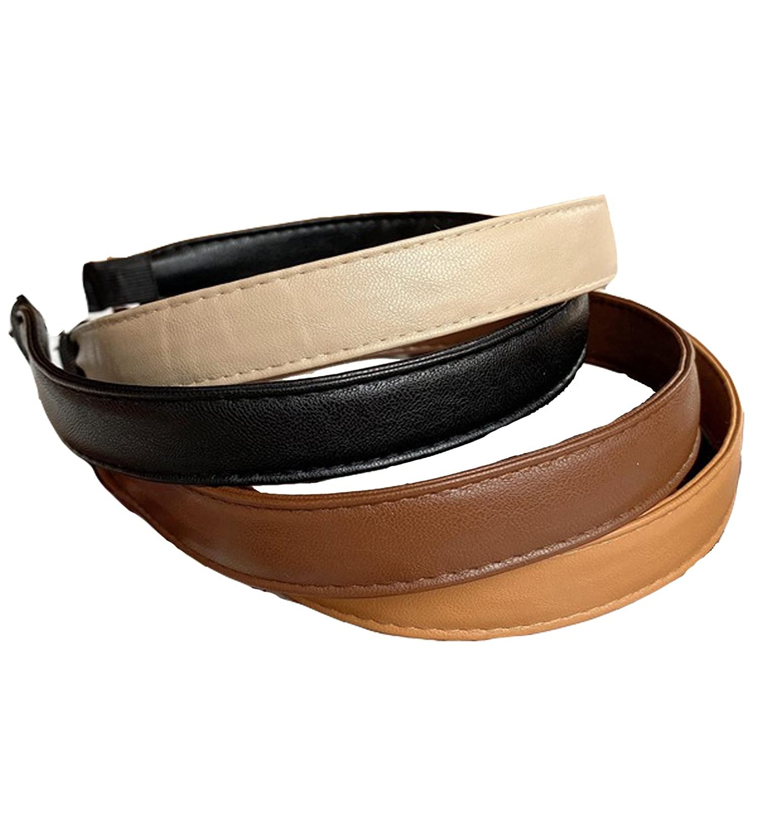 Lvyeer 1 Inch Leather Headband for Women - 4 Pack Fashion Solid Hard Hair Bands - Non Slip Hair Accessory for Fine Hair - (4 Color-A) - Buy Online on GoSupps.com