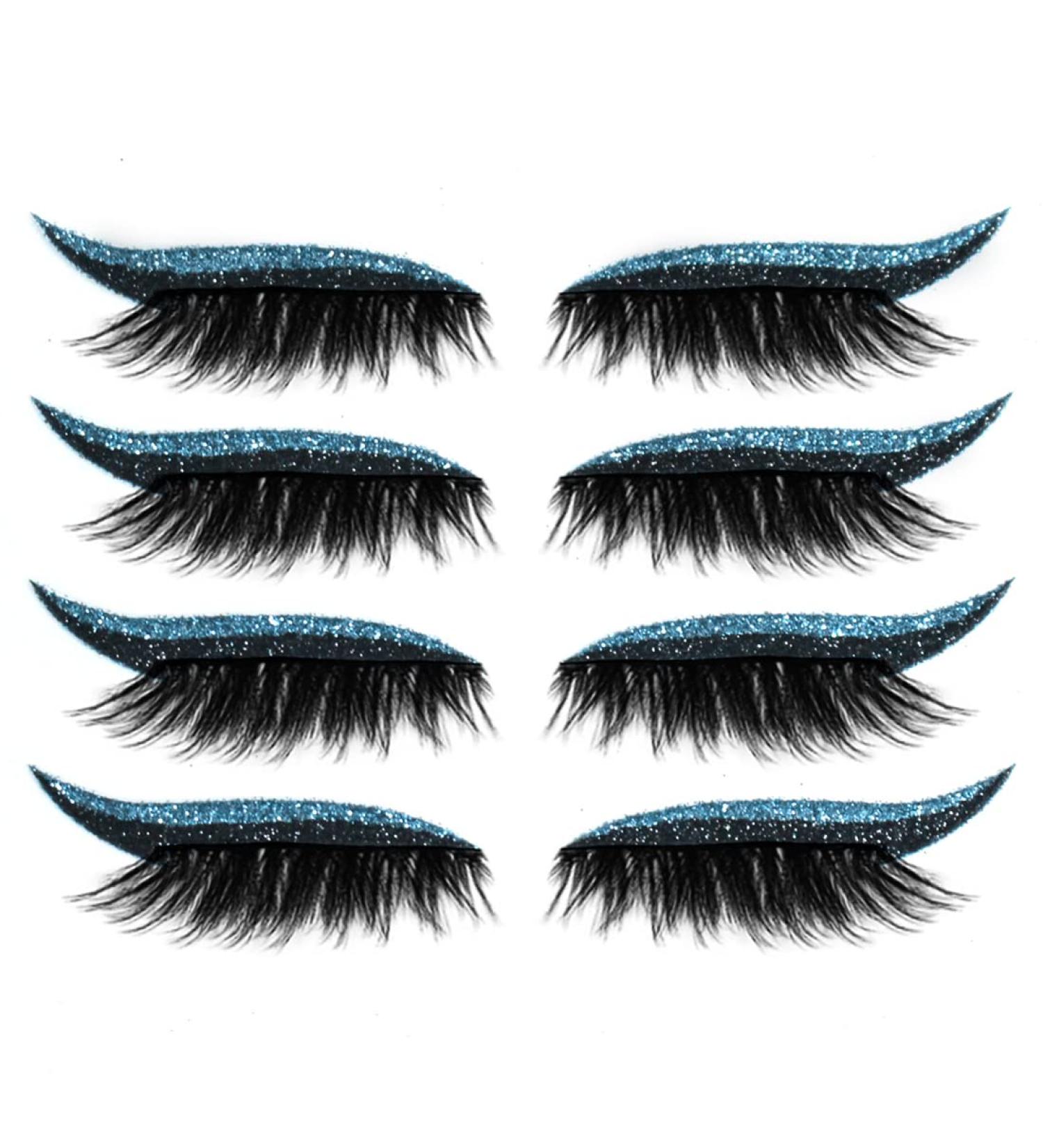 Zeabsr Blue Glitter False Eyelashes & Eyeliner Stickers - 3D Reusable Long Thick Eye Makeup - Buy Online on GoSupps.com