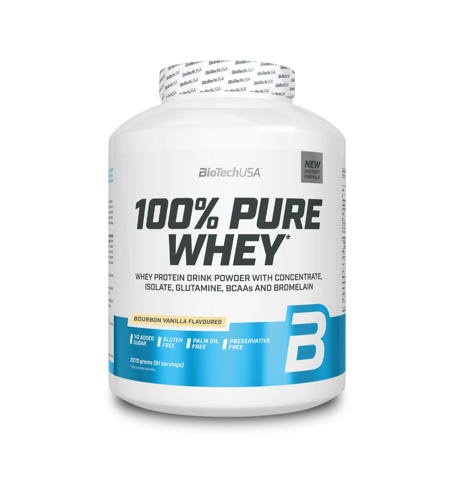BiotechUSA 100% Pure Whey Protein Powder | 21g Protein BCAA & Glutamine | Gluten-Free Palm Oil-Free | Bourbon Vanilla | 2.27 kg - Buy Online on GoSupps.com