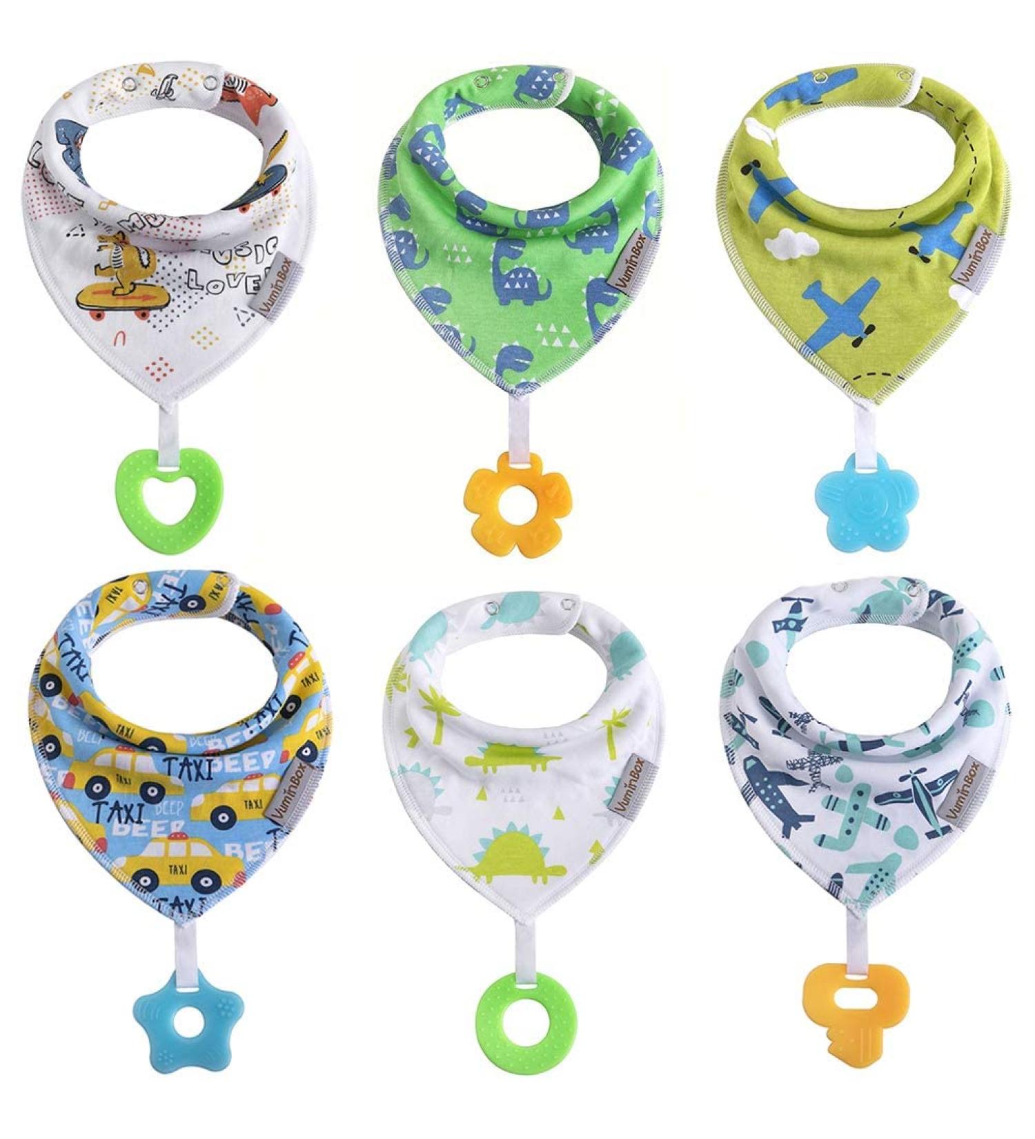 Vuminbox 6-Pack Baby Bandana Bibs | 100% Organic Cotton Super Absorbent & Soft Neckerchiefs for Boys & Girls - Adjustable Spitting Towels - Buy Online on GoSupps.com