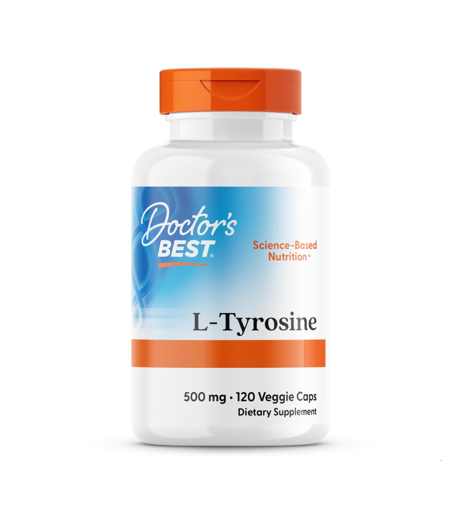 Doctor's Best L-Tyrosine 500mg 120 Vegan Capsules Amino Acid Lab Tested Gluten Free Soy Free Vegetarian - Buy Online on GoSupps.com