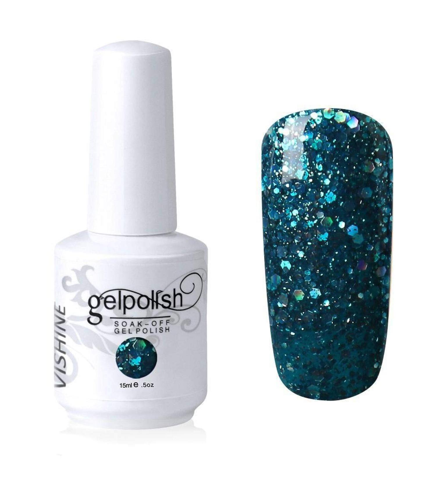Vishine Soak-off Gel Polish Lacquer Nail Art UV LED Manicure Varnish 15ml Glitter Teal(330) #330 - Buy Online on GoSupps.com