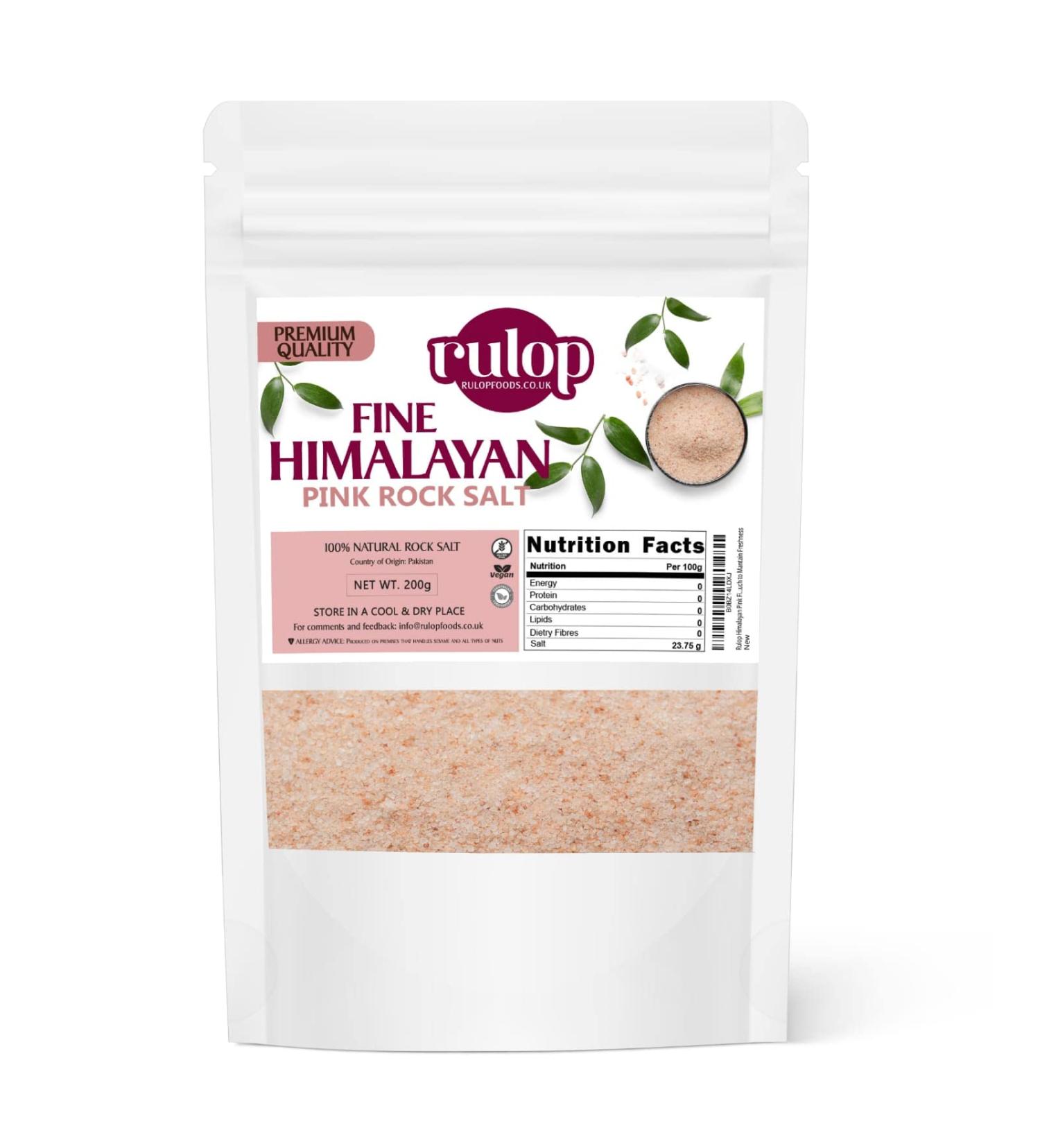Rulop Himalayan Pink Fine Salt 200g Vegan Himalayan Rock Salt 100% Natural Packed in a Resealable Pouch to Mantain Freshness