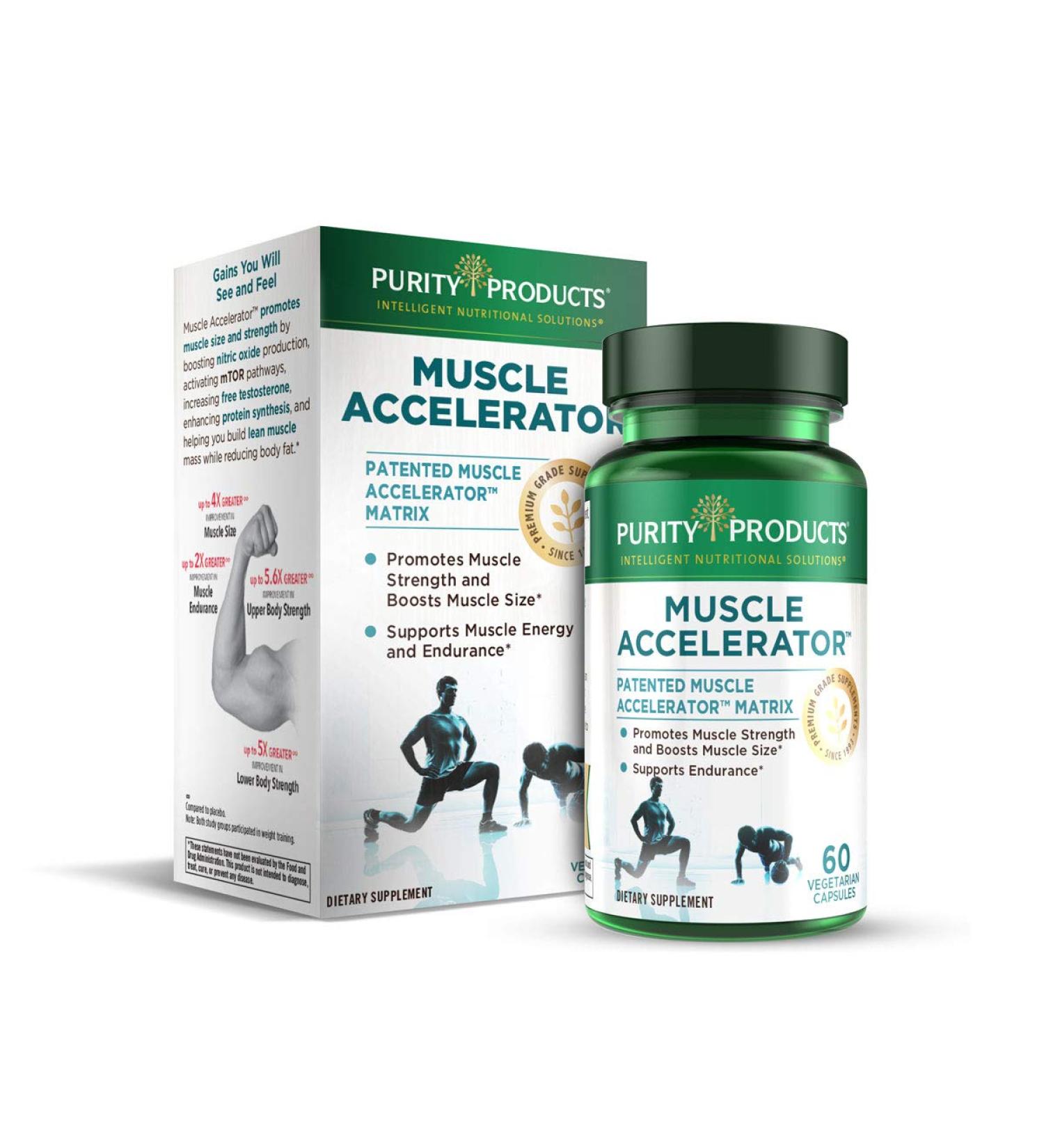 Purity Products Muscle Accelerator - 650mg Clinically Tested Ayurvedic Blend for Strength, Endurance & Muscle Growth - 60 Veg Caps - Buy Online on GoSupps.com