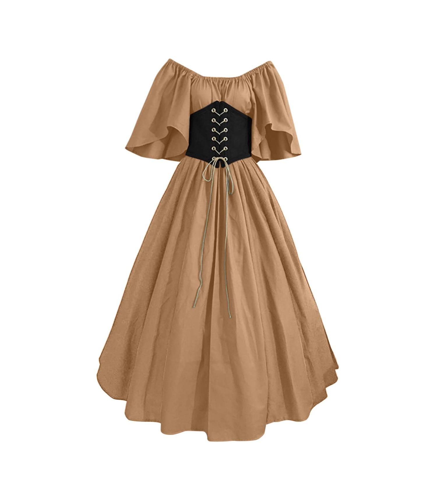 Robe m di vale pour femme - Robe gothique victorienne - Robe m di vale - Robe de f te r tro - l gante robe festive vintage - paules d nud es - Robe de cocktail - Costume d'Halloween 3XL Kaki - Buy Online on GoSupps.com