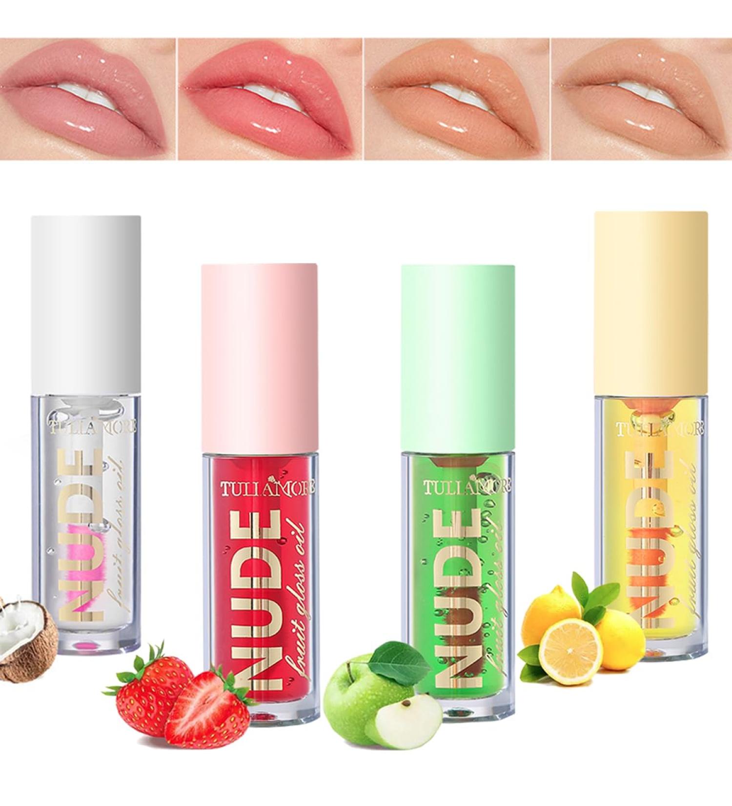 4 PCS Plumping Lip Oil Set Temperature Color Changing Lip Glow Oil Moisturizing Lip Gloss Lip Balm Lip Care Moisturizing Lip Gloss - Buy Online on GoSupps.com