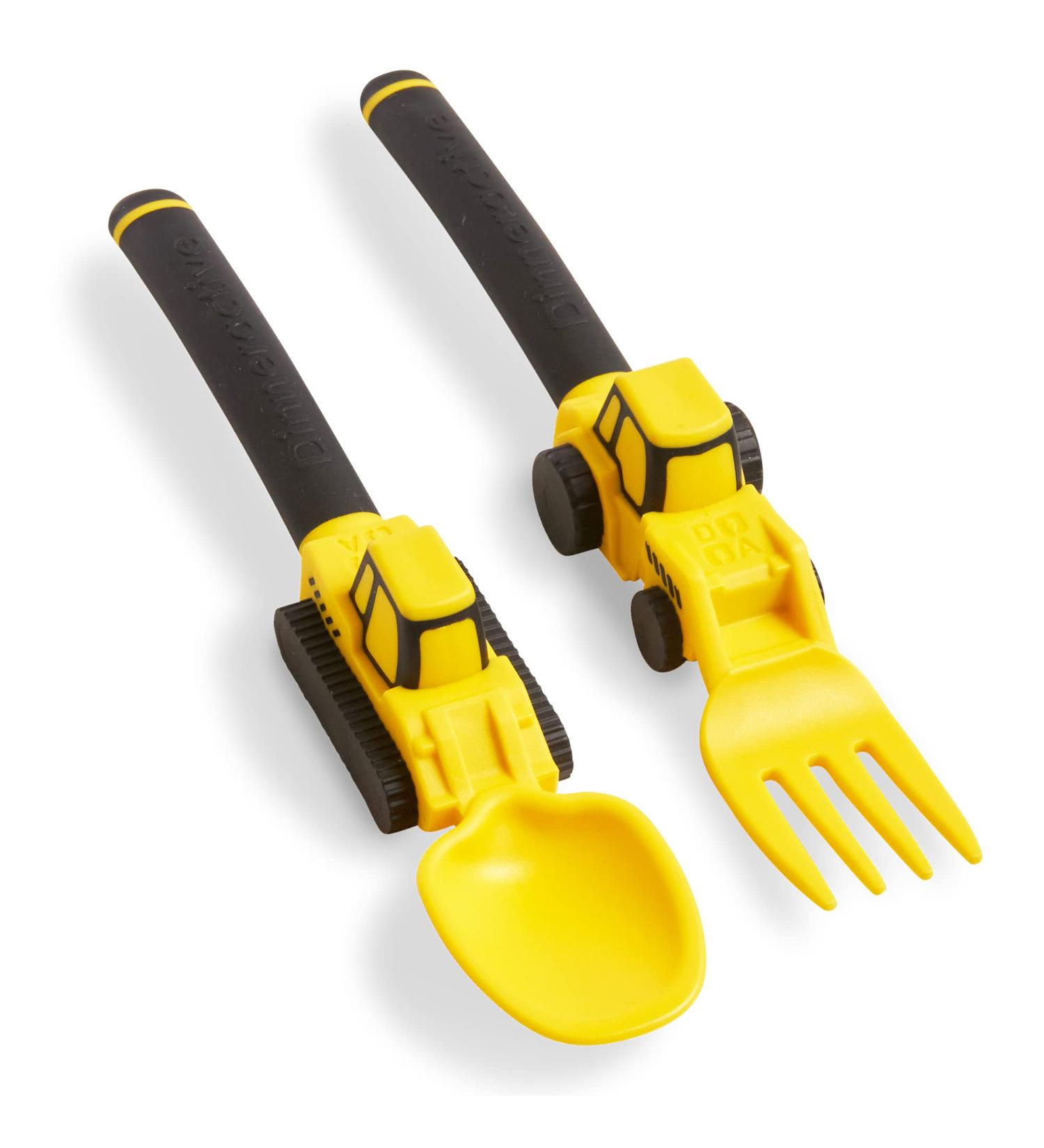 Dinneractive Construction Themed Utensil Set for Kids - 2-Piece Fork and Spoon for Toddlers - Yellow Theme - Buy Online on GoSupps.com