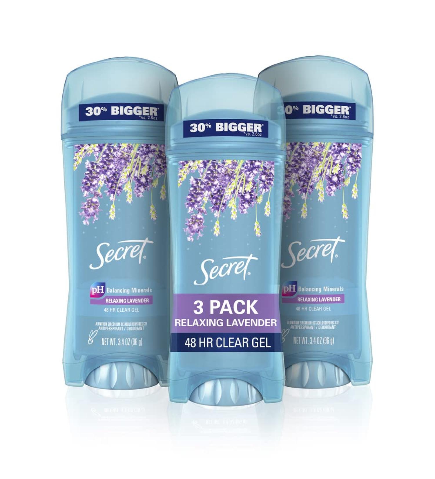 Secret Deodorant for Women | Fresh Clear Gel Lavender Scent | 3.4 Oz, Pack of 3 - Buy Online on GoSupps.com