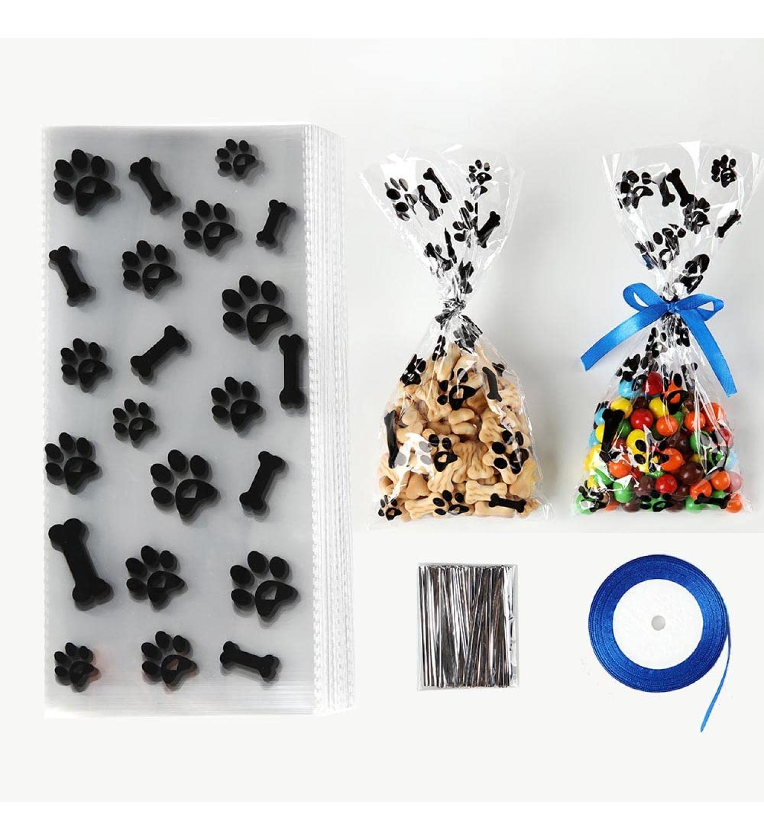 Mosoisy 100 Pack Paw Print Clear Cellophane Bags | Dog Paw Treat Bags 10.5X5 with Ribbon & Twist Ties | Dog Gift, Candy, Cookie & Treat Bags - Perfect for Dog Party Favors & Supplies - Buy Online on GoSupps.com