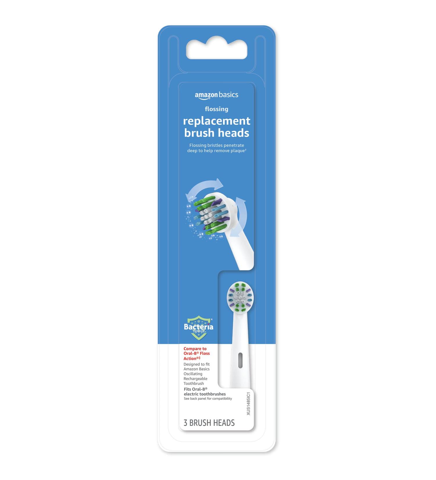 Amazon Basics Flossing Replacement Brush Heads 3 Count - White, Fits Most Oral-B Electric Toothbrushes - Buy Online on GoSupps.com