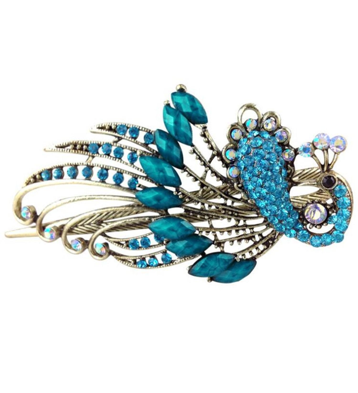 cuhair (tm) mother 's day gift 1 punk pepeacock metal crystal design for women girls hair clip hair clips claw accessories sky blue
