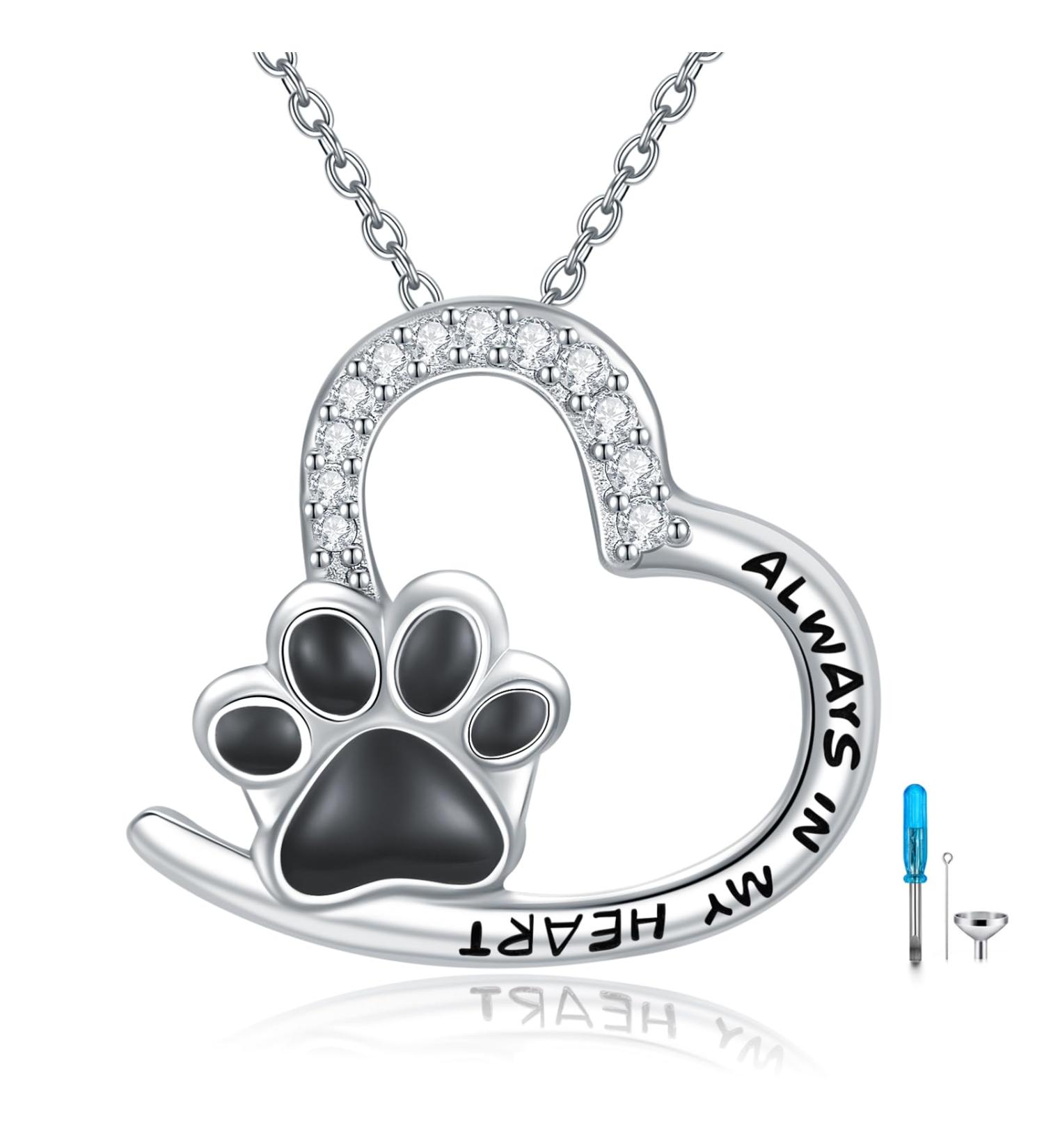 VONALA DOLA 925 Sterling Silver Pet Ash Necklace | Memorial Jewelry for Dog & Cat Lovers | Cross/Paws Design Gift - Buy Online on GoSupps.com