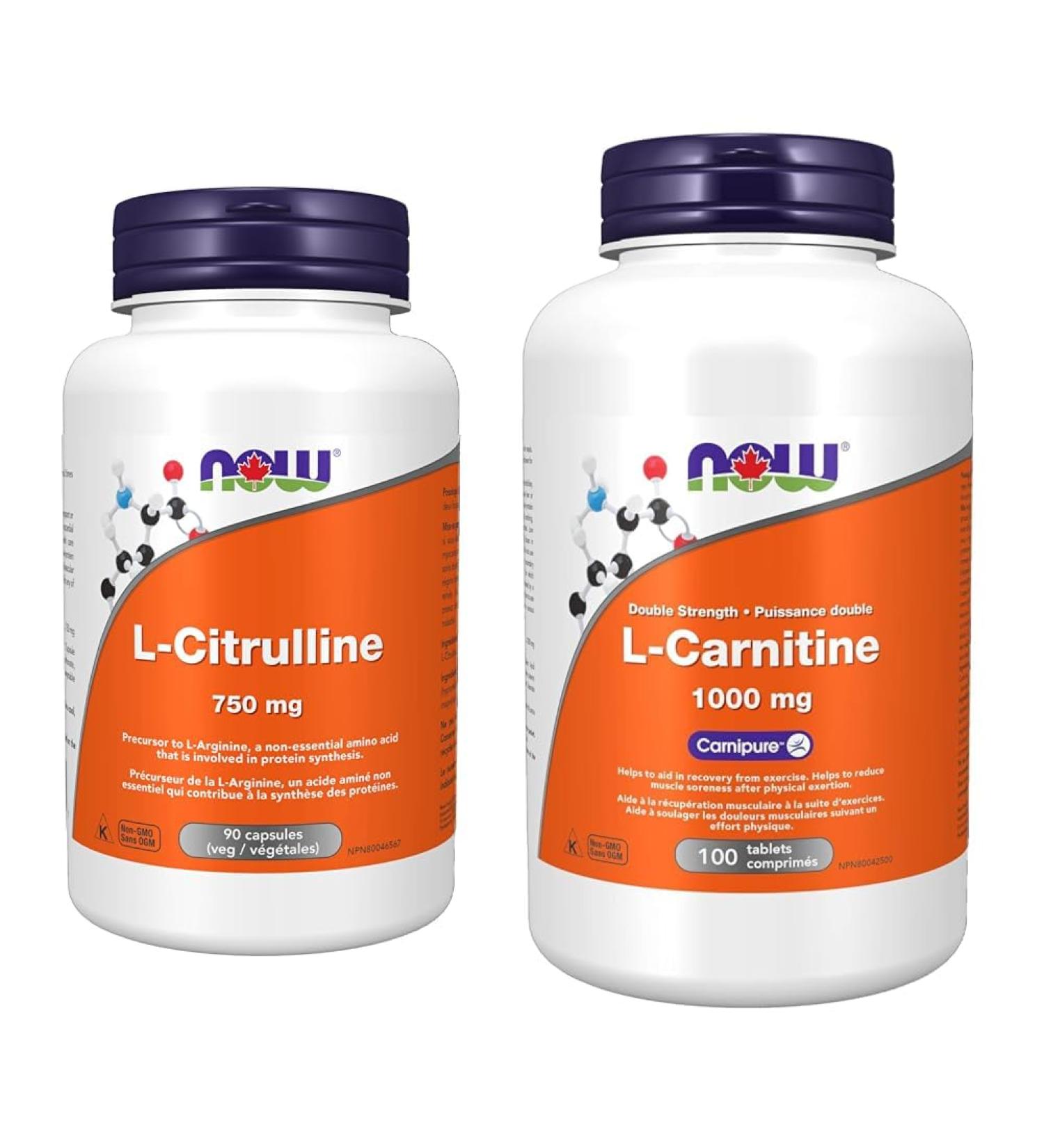 NOW Supplements L-Citrulline 750mg Capsules 90 Count & L-Carnitine Double Strength 1000mg 100 Tablets - Buy Online on GoSupps.com