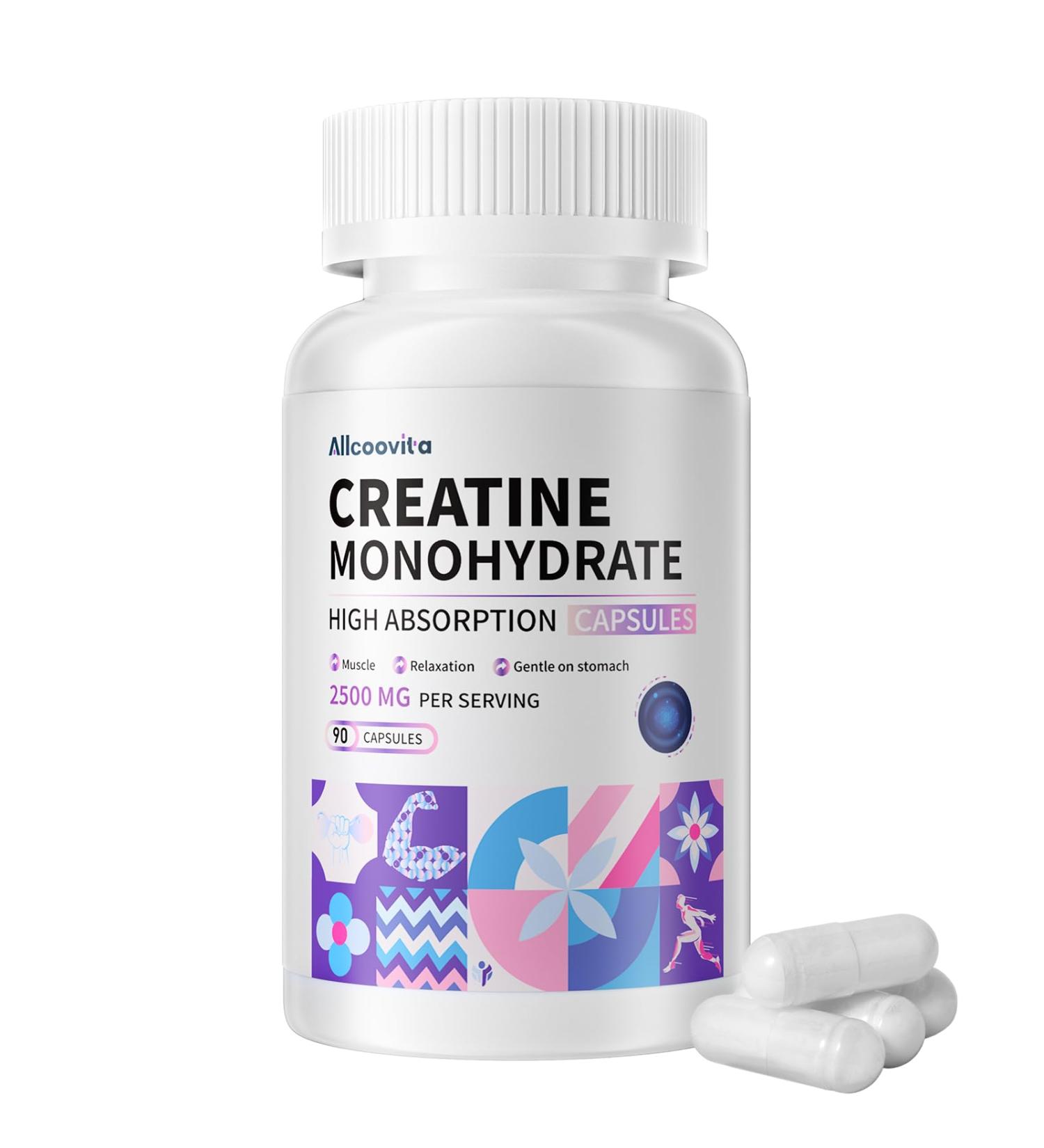 Buy Creatine Monohydrate Capsules - 2500mg per Serving Gluten Free 90 Count - Best Creatine Pills for Muscle Growth - Buy Online on GoSupps.com