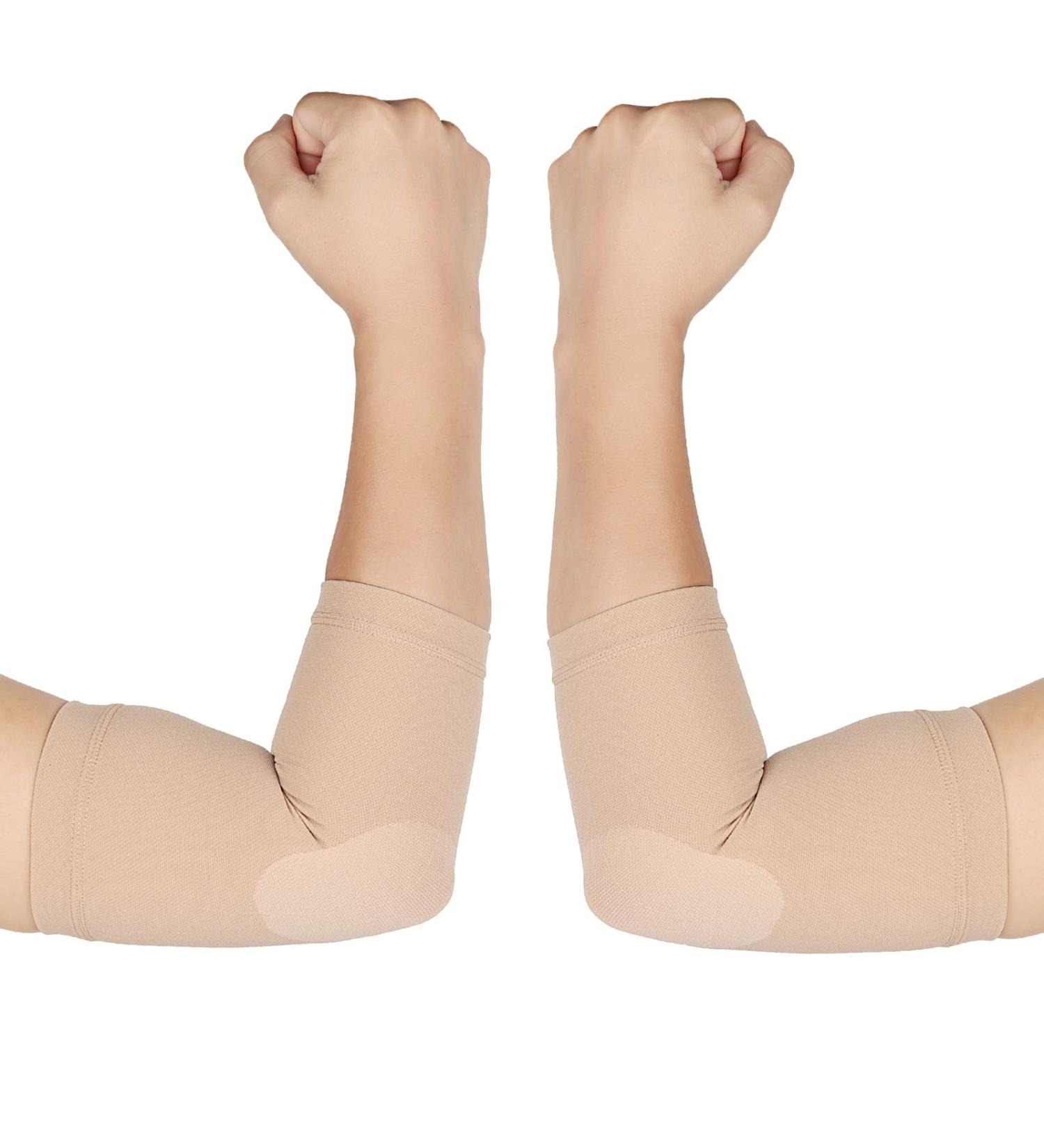 TOFLY Elbow Compression Sleeves 20-30 mmHg - Tennis Elbow Brace for Pain Relief & Arthritis - Elbow Protector for Recovery - Beige, Size Small - Buy Online on GoSupps.com