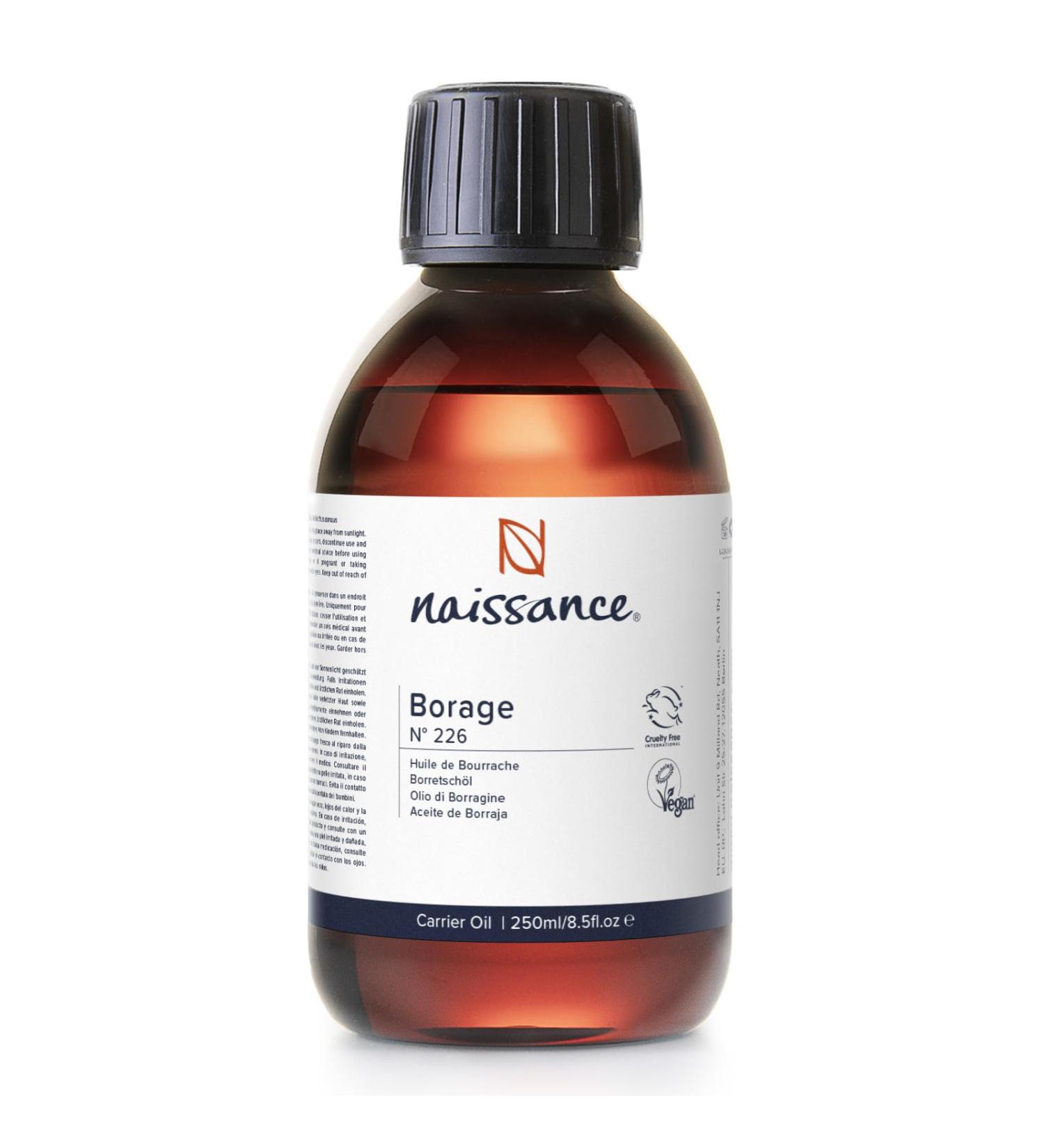 Naissance Virgin Borage (Starflower) Seed Oil (No. 226) - 250ml - 100% Naturally High in GLA (Gamma-Linolenic Acid) - For Skin Face Body Hair Massage Vegan 250 ml (Pack of 1) - Buy Online on GoSupps.com
