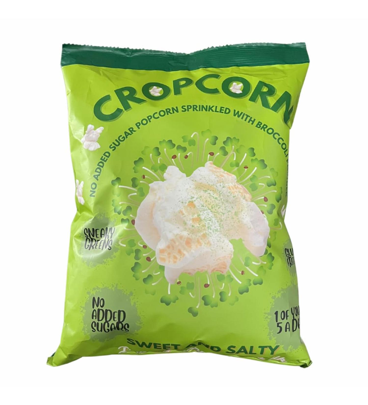 Cropcorn Sweet & Salty Popcorn with Natural Broccoli Powder - No Added Sugar Gluten Free Non-GMO Healthy Popcorn Snacks with Sneaky Greens - 1 of Your 5 a Day. - Buy Online on GoSupps.com