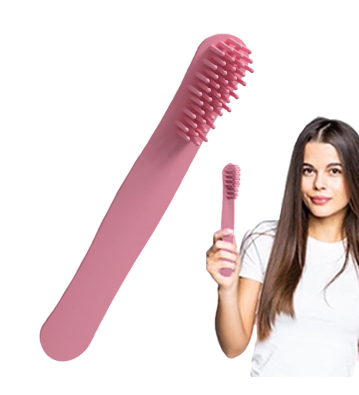 Silicone Massage Comb with Long Handle - Scalp Massager for All Hair Types - Soft Hair Combing & Relaxation - Rose Color - Buy Online on GoSupps.com
