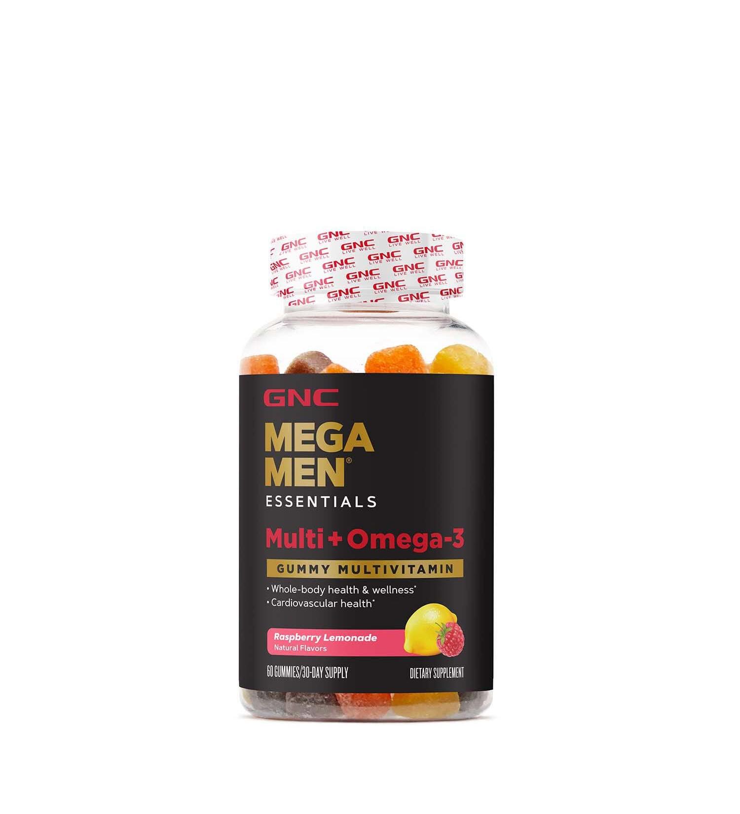 GNC Mega Men Essentials Multi Plus - Omega 3 Gummy 60 ct