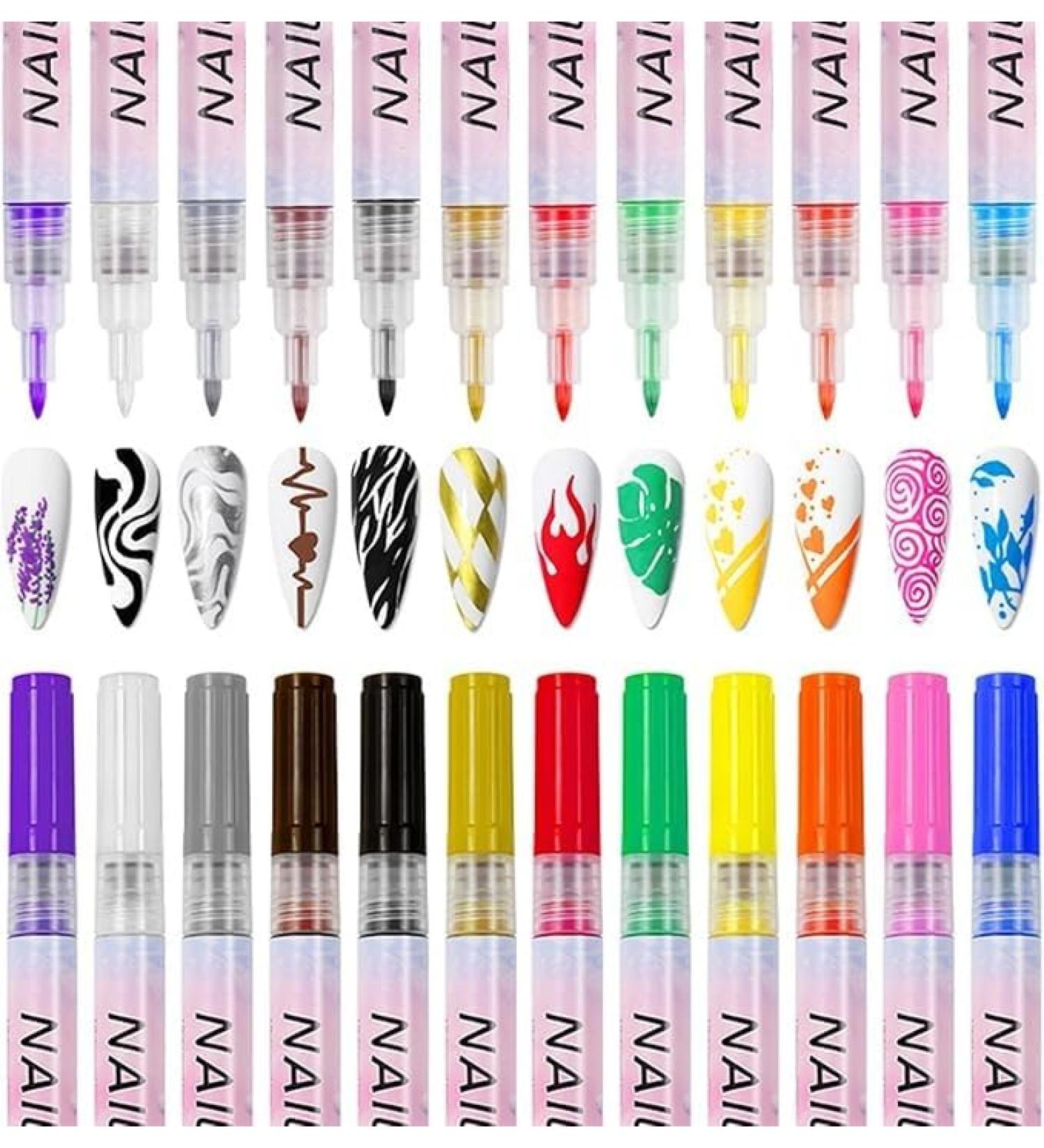12 Color 3D Fluorescent Nail Art Pens Set Forhome Nail Point Graffiti Dotting Pen Drawing Painting Liner Brush for DIY Nail Art Beauty Adorn Manicure Tools - Buy Online on GoSupps.com