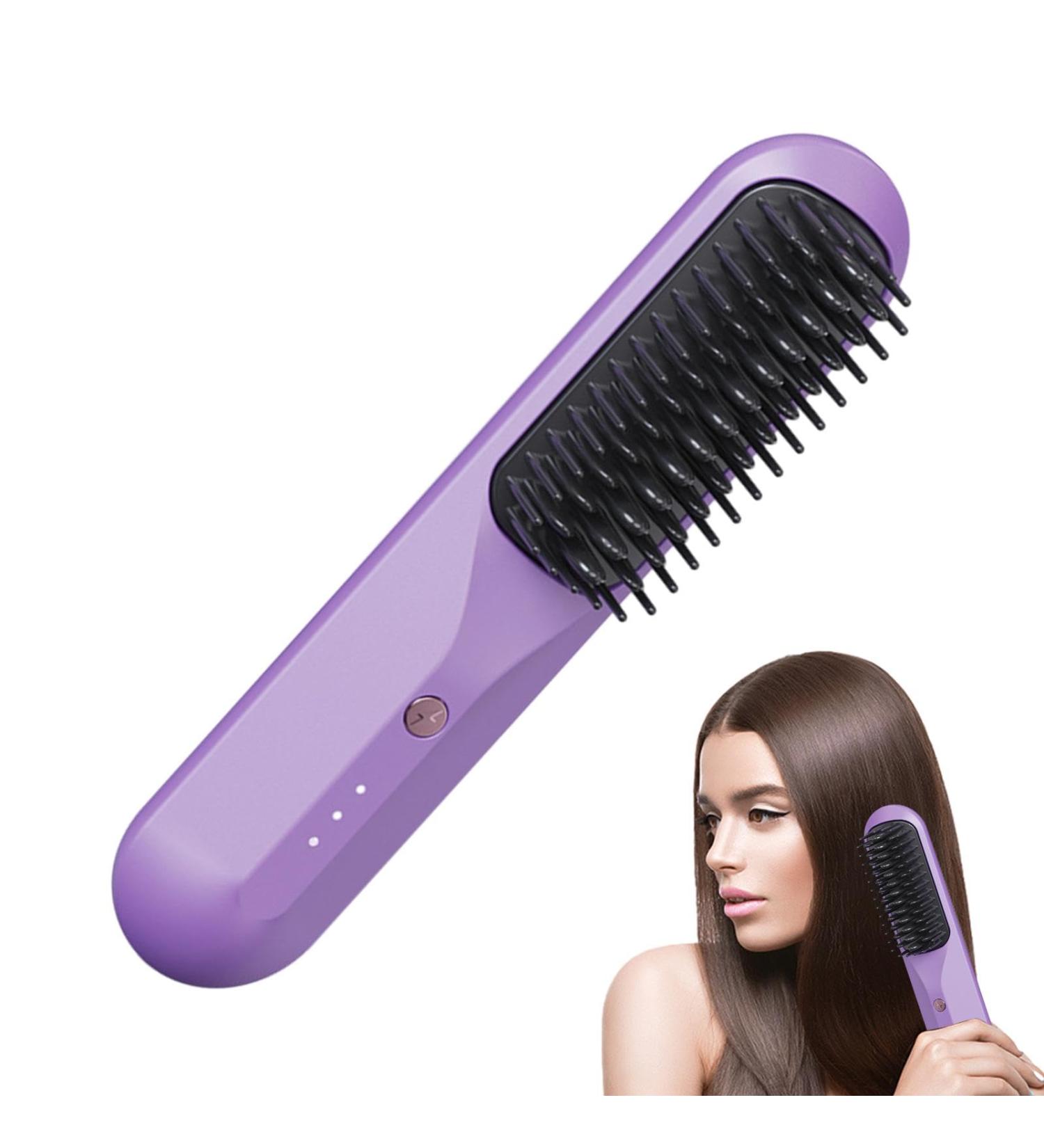 Buy Cordless Hot Comb Straightener Brush - USB Rechargeable 3D Comb Tooth Anti-Scald 3 Temp Settings for Soft Smooth Hair - Purple | International Shipping Available - Buy Online on GoSupps.com