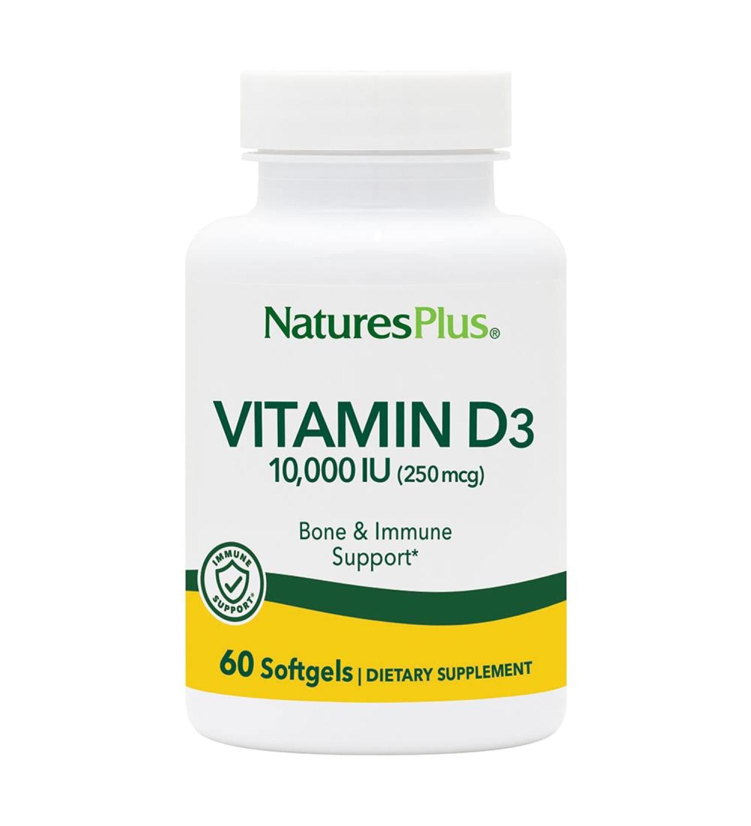 Nature's Plus Max Potency Vitamin D3 10,000 IU - 60 Softgels for Optimal Health - Buy Online on GoSupps.com