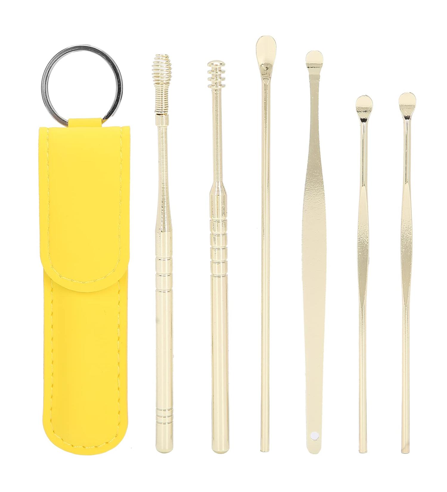 Portable Spiral Ear Wax Removal Tool Set - U Shape Ear Spoon Cleaner (Black/Yellow) - Buy Online on GoSupps.com