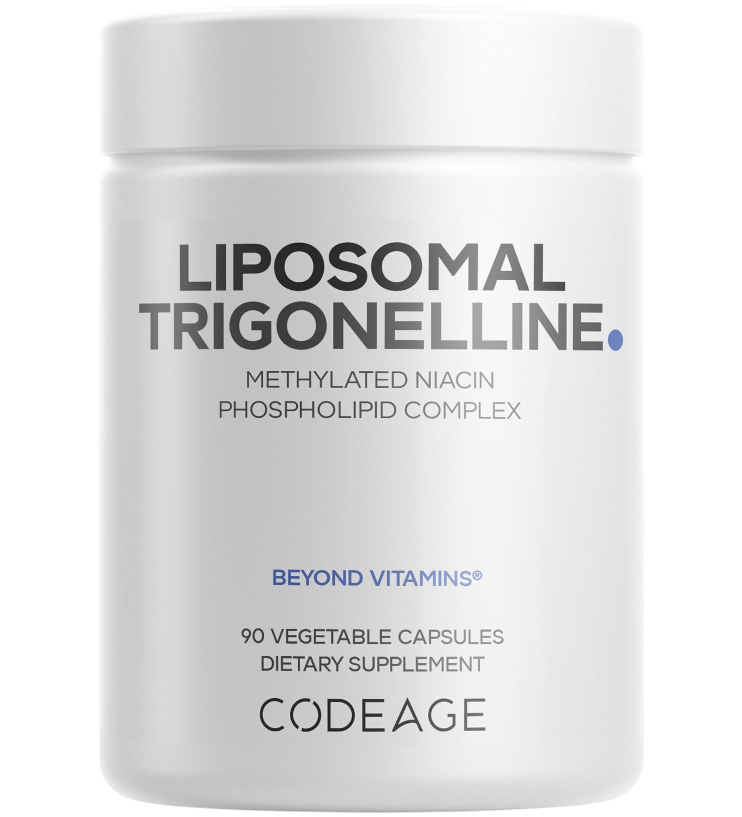 Codeage Liposomal Trigonelline - 250 mg Per Capsule - 3-Month Supply - Plant-Based Alkaloid - Liposomal Delivery for Bioavailability - Metabolic Health Support - Vegan Nootropic Non-GMO - 90 Capsules - Buy Online on GoSupps.com