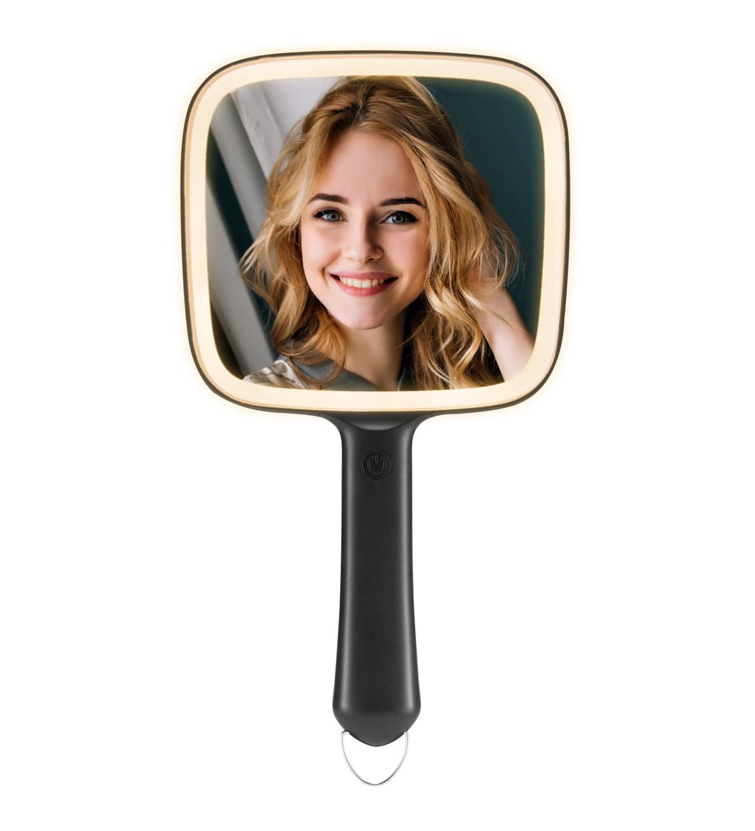 MirrorNova Square Hand Mirror with 3 Adjustable Lights, Makeup Mirror with Handle - Black, 6.2 x 11 x 0.5 inch - Buy Online on GoSupps.com