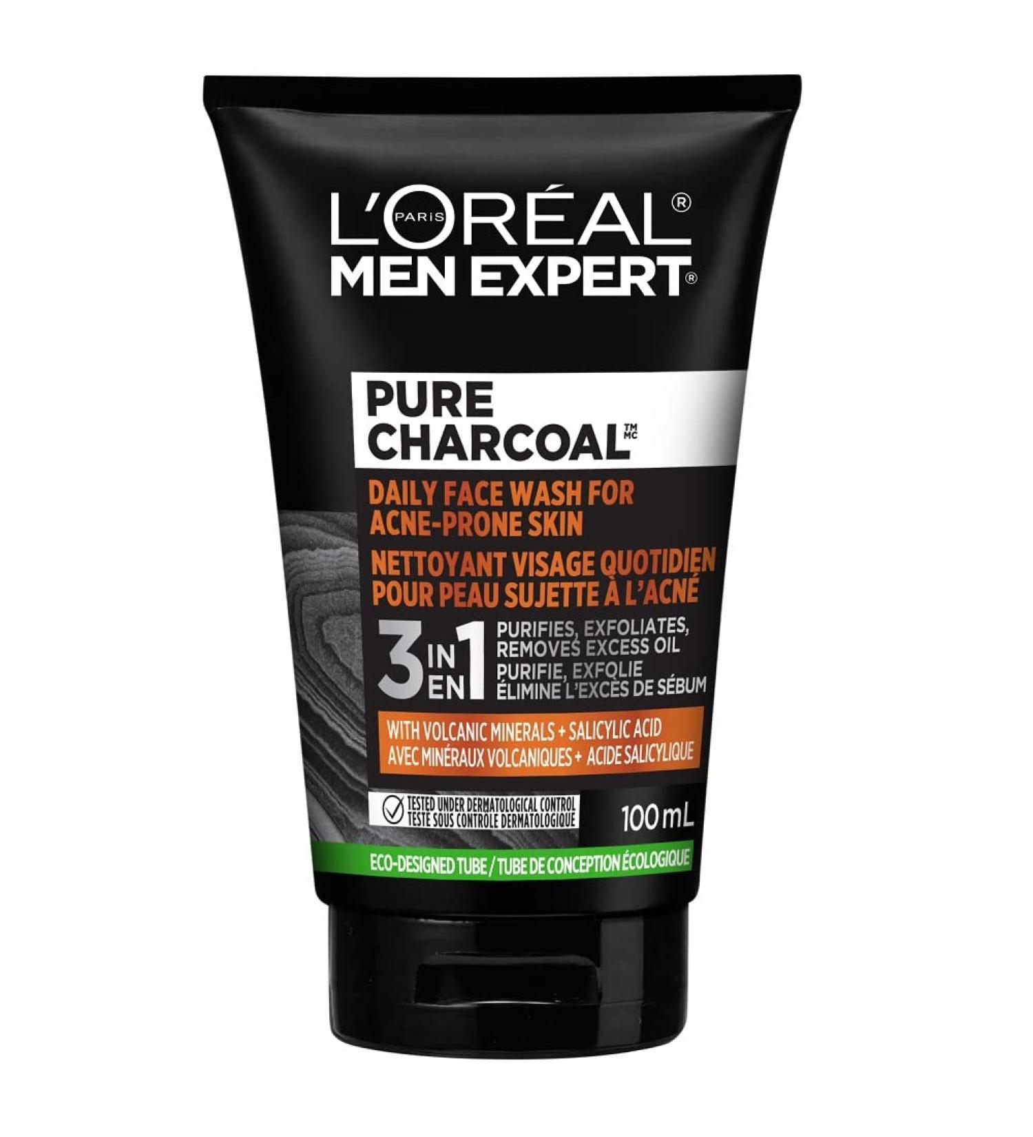 L Or al Paris Daily Face Wash for Acne Prone Skin Pure Charcoal Men Expert Skincare With Volcanic Minerals + Salicylic Acid Purifies Exfoliates Removes Excess Oil 100 Ml Pure Charcoal Daily Face Wash for Acne Prone Skin - 100ml - Buy Online on GoSupps.com