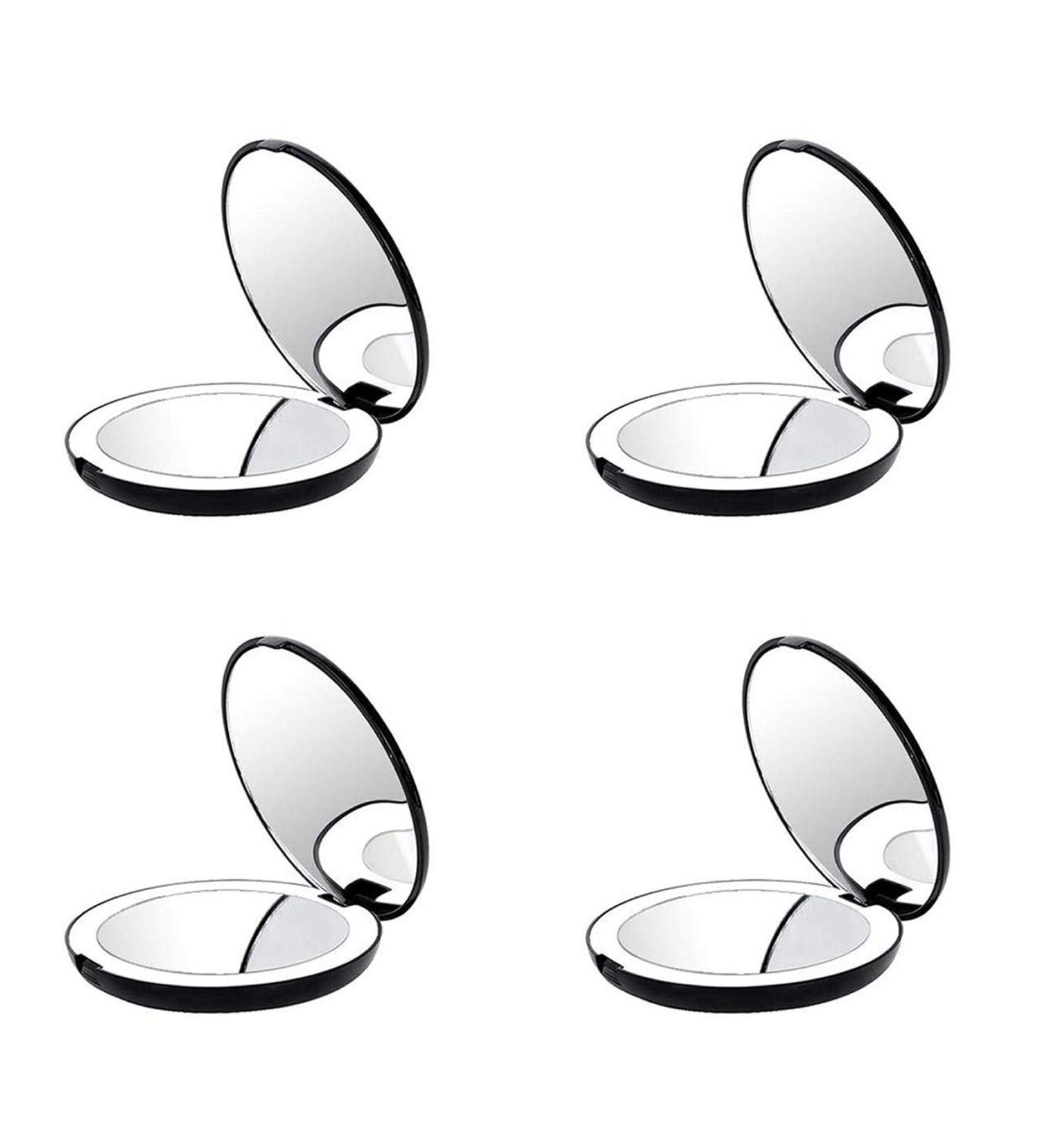 Ronlok 4X Portable Folding Mirror with LED Light Makeup Mirror 10X Magnifying Glass 12 Lamp Bead Mini Mirror Black - Buy Online on GoSupps.com