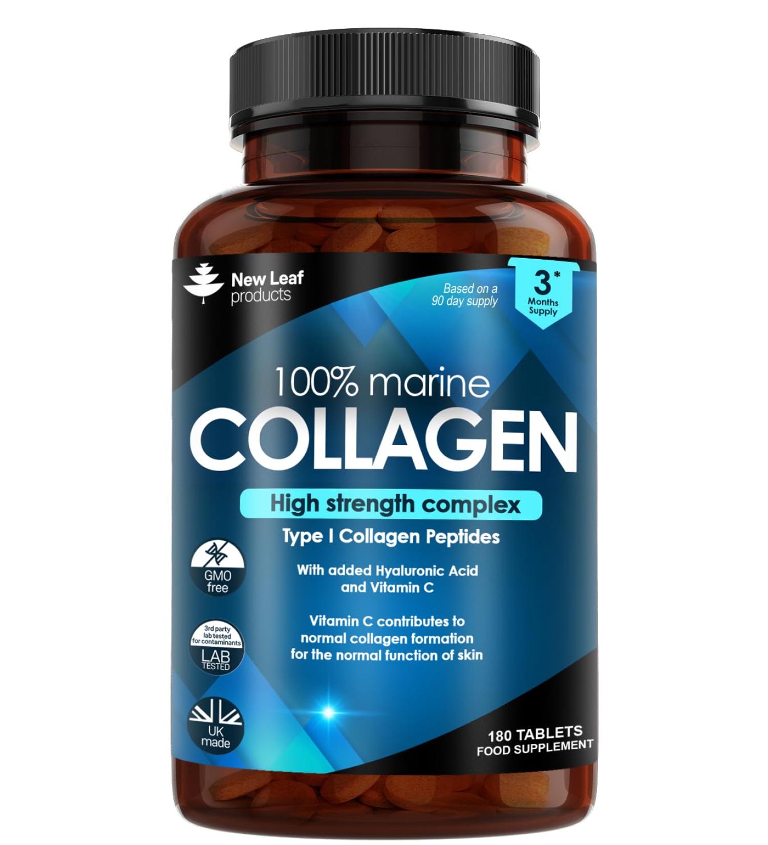 High Strength Pure Marine Collagen 1500mg - 180 Tablets with Hyaluronic Acid & Vitamin C | Hydrolysed Collagen Peptides | for Women and Men - Buy Online on GoSupps.com