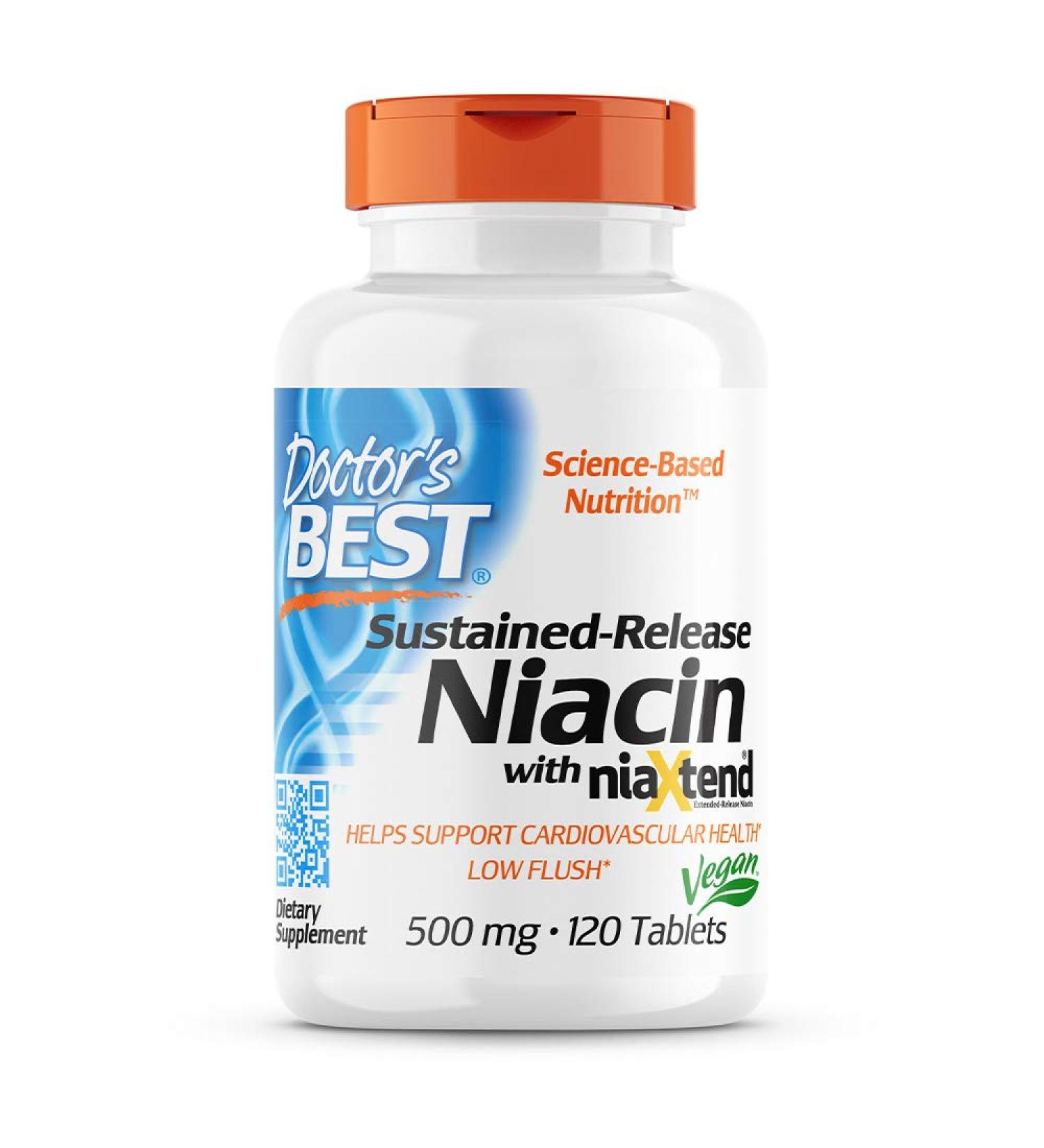 Doctor's Best Sustained-Release Niacin 500 mg - 120 Tablets | niaXtend for Optimal Health - Buy Online on GoSupps.com