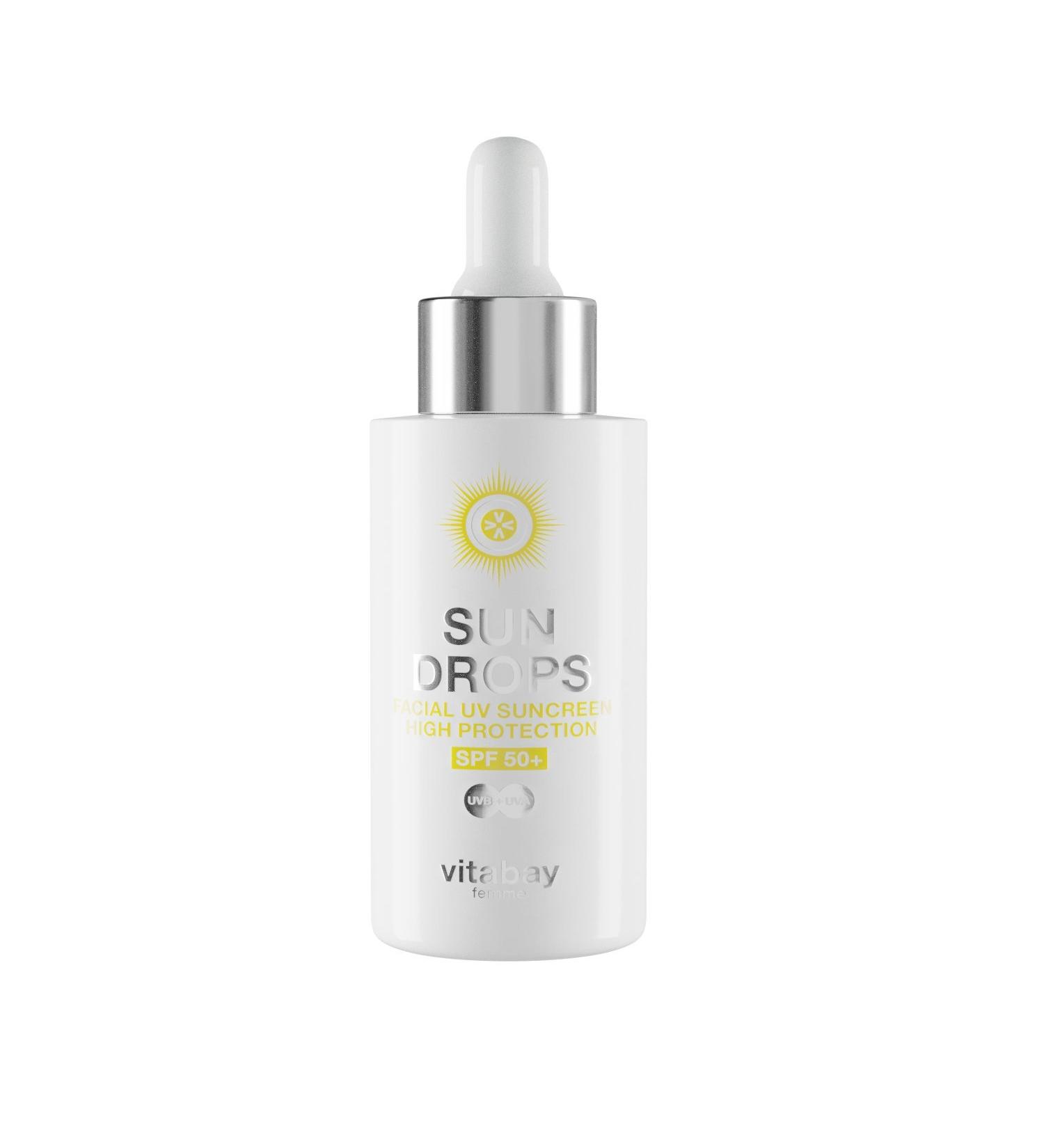 VITABAY Sun Drops Face LSF 50 - Waterproof SPF 50 Sunscreen Anti-Aging UV Protection - 40ml Sunfluid for All Skin Types - Buy Online on GoSupps.com
