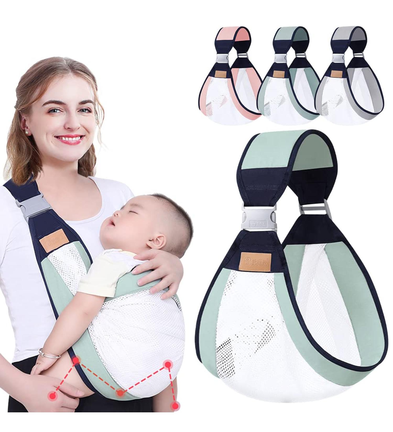 HINATAA Breathable Baby Sling | Adjustable Baby Carrier Wrap with Quick Dry Shoulder Straps | For 0-36 Months Babies | Green b - Buy Online on GoSupps.com